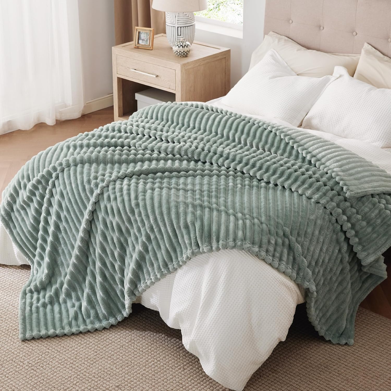 image:imageBedsure Soft Cozy Twin XL Blanket for Bed College Dorm Off White 66x90 Birthday Gifts for Women Mom Her Warm Lightweight Cozy Fluffy Throw Blanket Sofa Dorm Room Home Decor Machine WashableSage Green