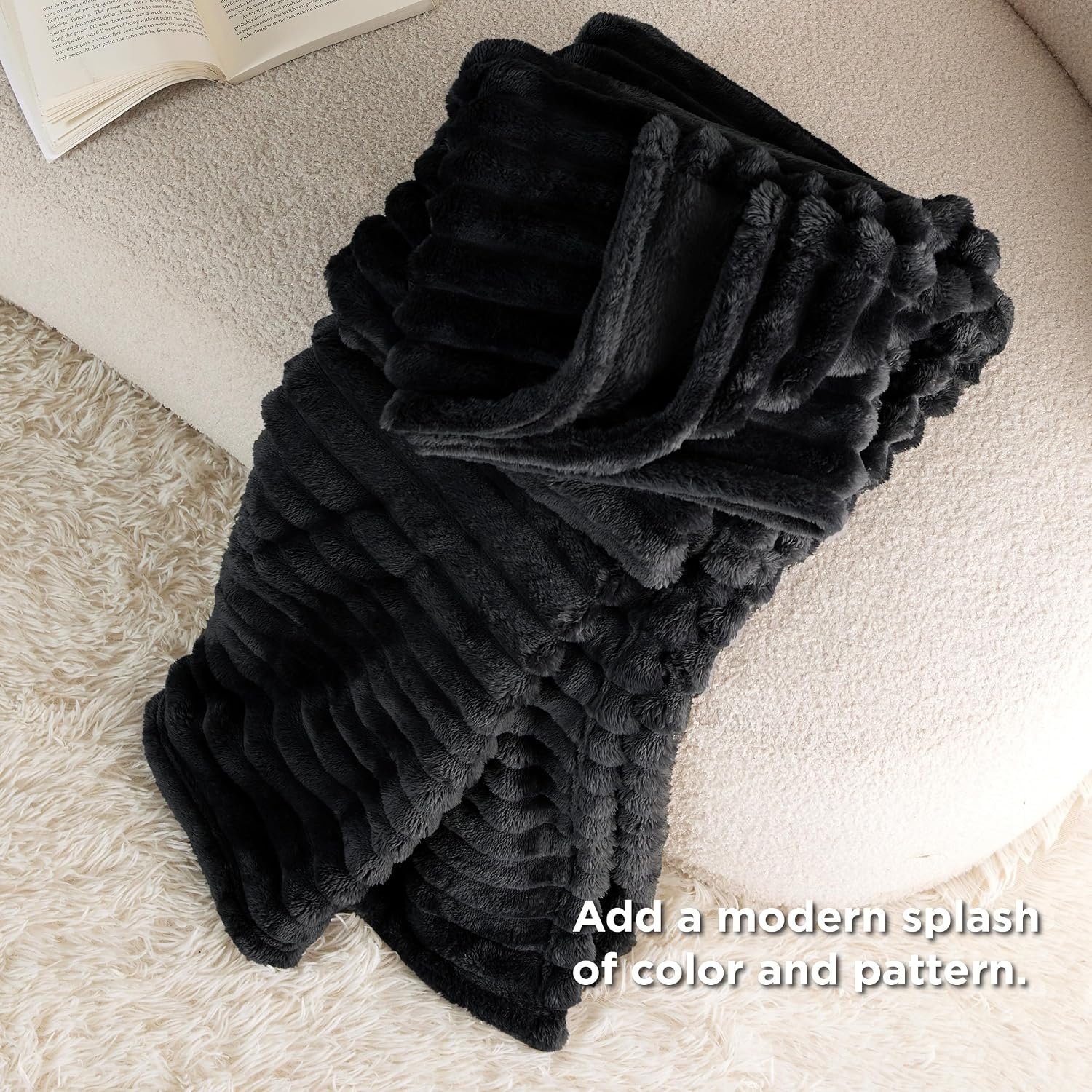 image:imageBedsure Soft Cozy Twin XL Blanket for Bed College Dorm Off White 66x90 Birthday Gifts for Women Mom Her Warm Lightweight Cozy Fluffy Throw Blanket Sofa Dorm Room Home Decor Machine WashableBlack