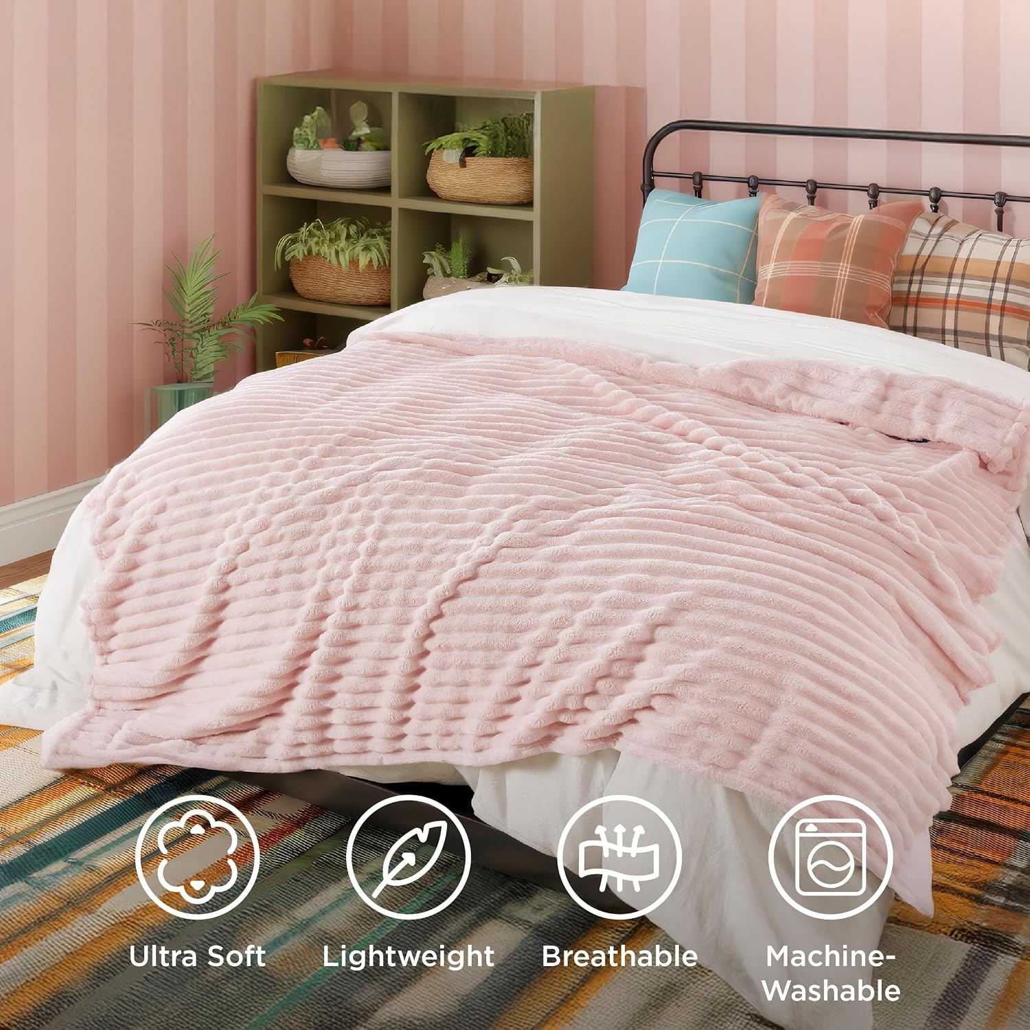 image:imageBedsure Soft Cozy Twin XL Blanket for Bed College Dorm Off White 66x90 Birthday Gifts for Women Mom Her Warm Lightweight Cozy Fluffy Throw Blanket Sofa Dorm Room Home Decor Machine WashableCrystal Pink