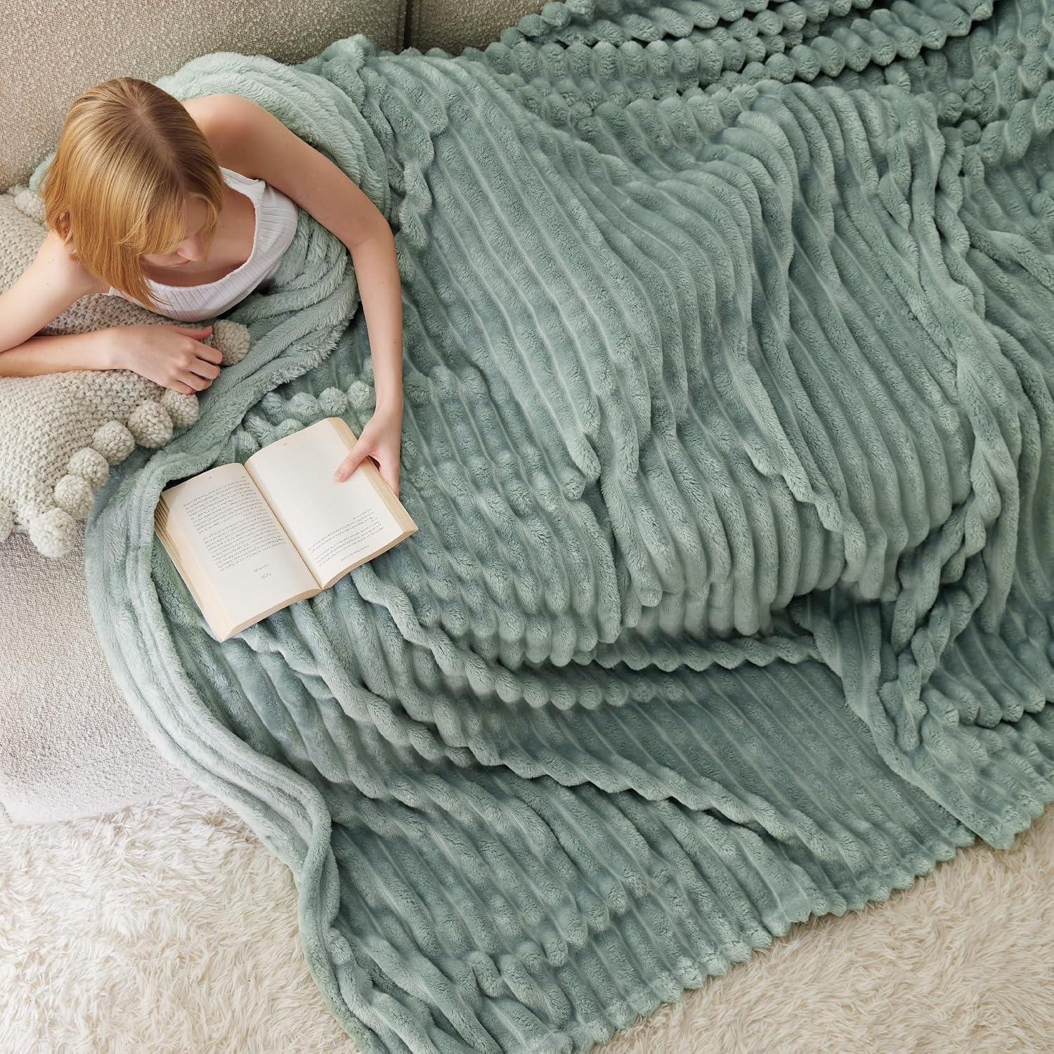 image:imageBedsure Soft Cozy Twin XL Blanket for Bed College Dorm Off White 66x90 Birthday Gifts for Women Mom Her Warm Lightweight Cozy Fluffy Throw Blanket Sofa Dorm Room Home Decor Machine WashableSage Green