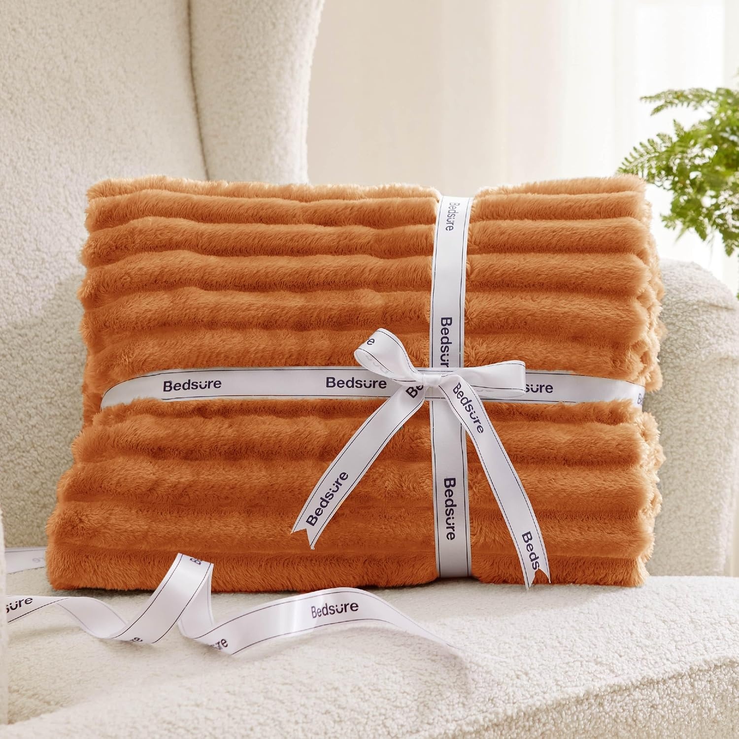 image:imageBedsure Soft Cozy Twin XL Blanket for Bed College Dorm Off White 66x90 Birthday Gifts for Women Mom Her Warm Lightweight Cozy Fluffy Throw Blanket Sofa Dorm Room Home Decor Machine WashableOrange