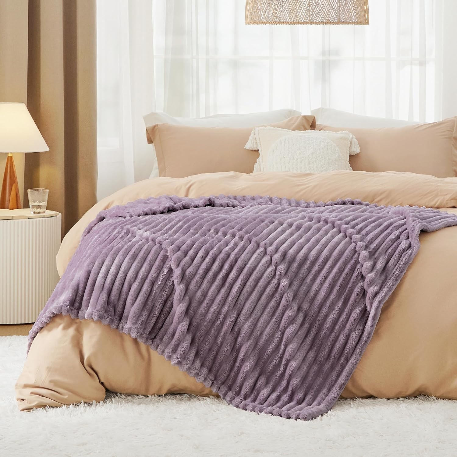 image:imageBedsure Soft Cozy Twin XL Blanket for Bed College Dorm Off White 66x90 Birthday Gifts for Women Mom Her Warm Lightweight Cozy Fluffy Throw Blanket Sofa Dorm Room Home Decor Machine WashableLight Purple