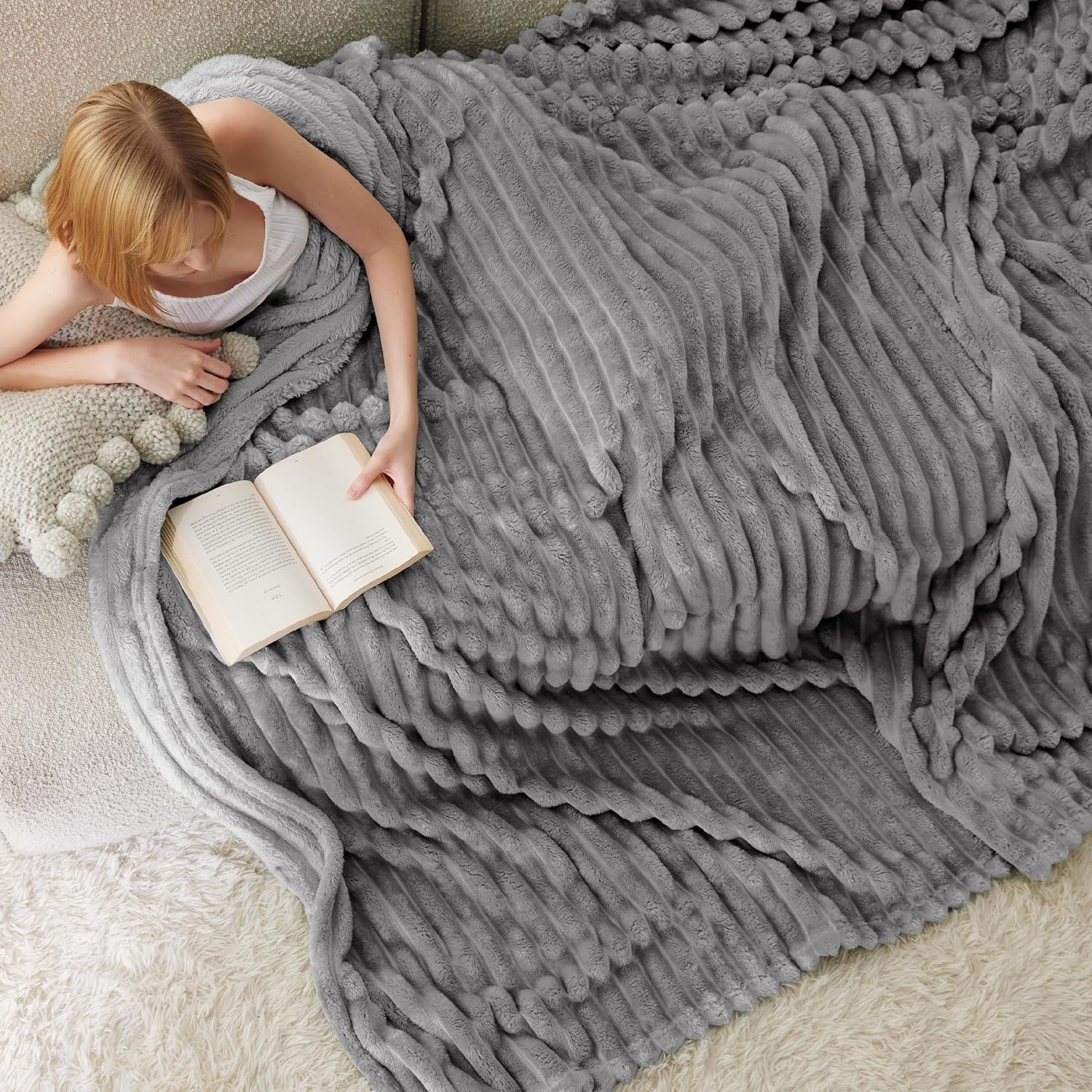image:imageBedsure Soft Cozy Twin XL Blanket for Bed College Dorm Off White 66x90 Birthday Gifts for Women Mom Her Warm Lightweight Cozy Fluffy Throw Blanket Sofa Dorm Room Home Decor Machine WashableFrost Gray