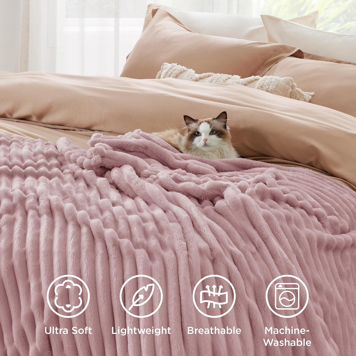 image:imageBedsure Soft Cozy Twin XL Blanket for Bed College Dorm Off White 66x90 Birthday Gifts for Women Mom Her Warm Lightweight Cozy Fluffy Throw Blanket Sofa Dorm Room Home Decor Machine WashablePink