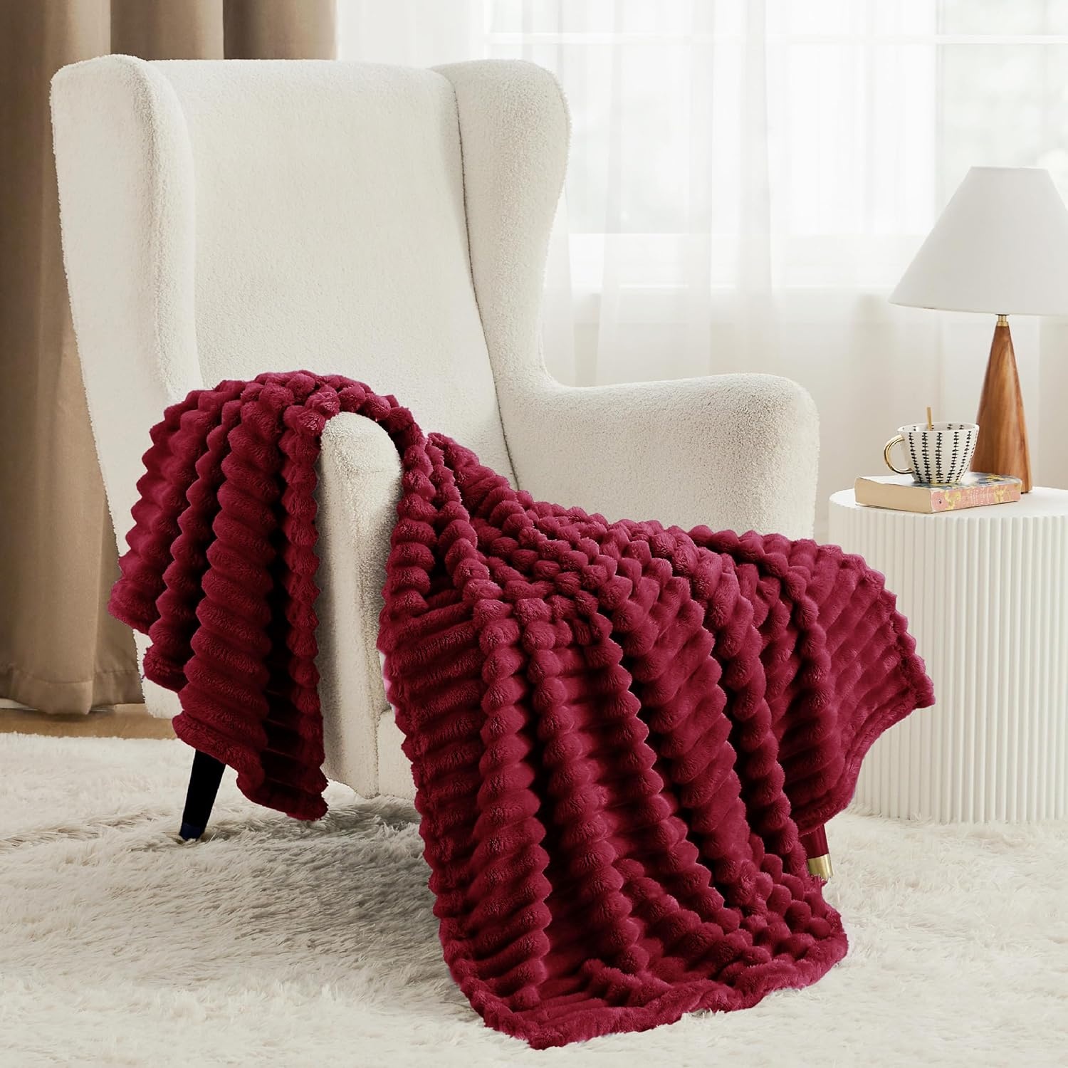 image:imageBedsure Soft Cozy Twin XL Blanket for Bed College Dorm Off White 66x90 Birthday Gifts for Women Mom Her Warm Lightweight Cozy Fluffy Throw Blanket Sofa Dorm Room Home Decor Machine WashableDeep Red