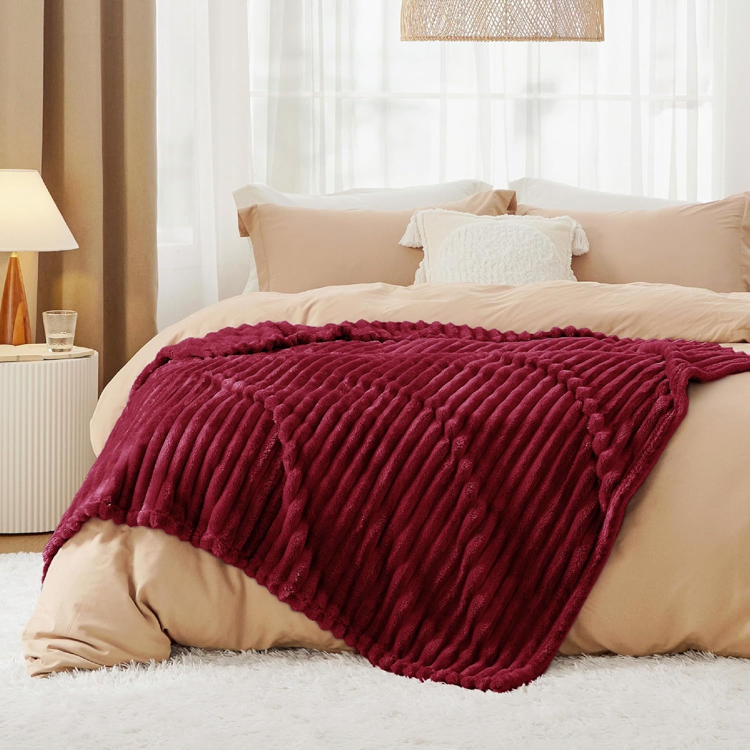 image:imageBedsure Soft Cozy Twin XL Blanket for Bed College Dorm Off White 66x90 Birthday Gifts for Women Mom Her Warm Lightweight Cozy Fluffy Throw Blanket Sofa Dorm Room Home Decor Machine WashableDeep Red
