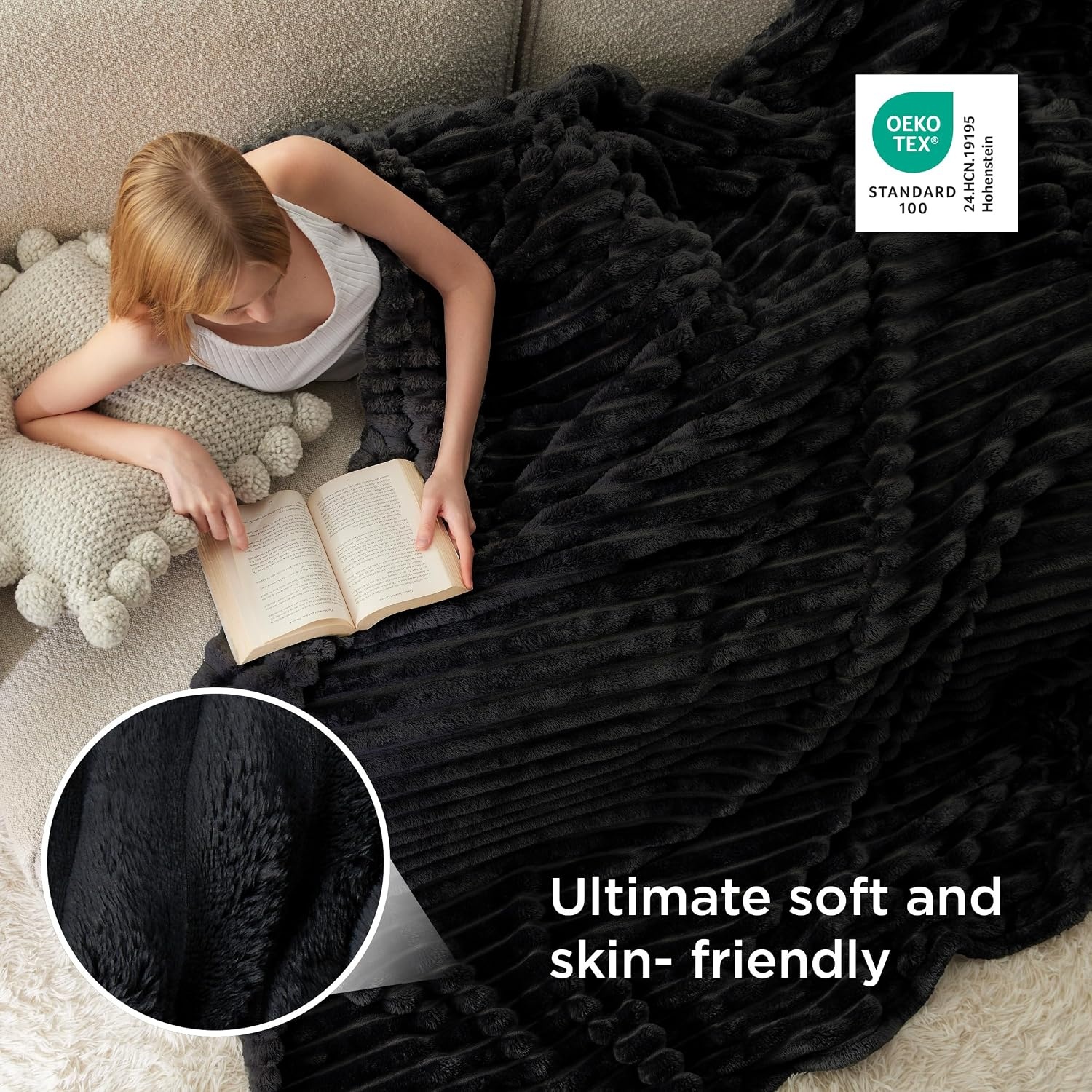 image:imageBedsure Soft Cozy Twin XL Blanket for Bed College Dorm Off White 66x90 Birthday Gifts for Women Mom Her Warm Lightweight Cozy Fluffy Throw Blanket Sofa Dorm Room Home Decor Machine WashableBlack