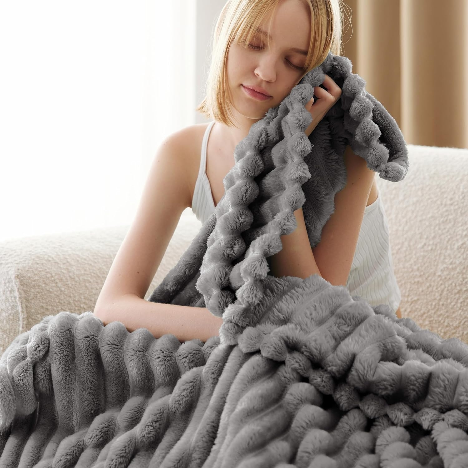 image:imageBedsure Soft Cozy Twin XL Blanket for Bed College Dorm Off White 66x90 Birthday Gifts for Women Mom Her Warm Lightweight Cozy Fluffy Throw Blanket Sofa Dorm Room Home Decor Machine WashableFrost Gray