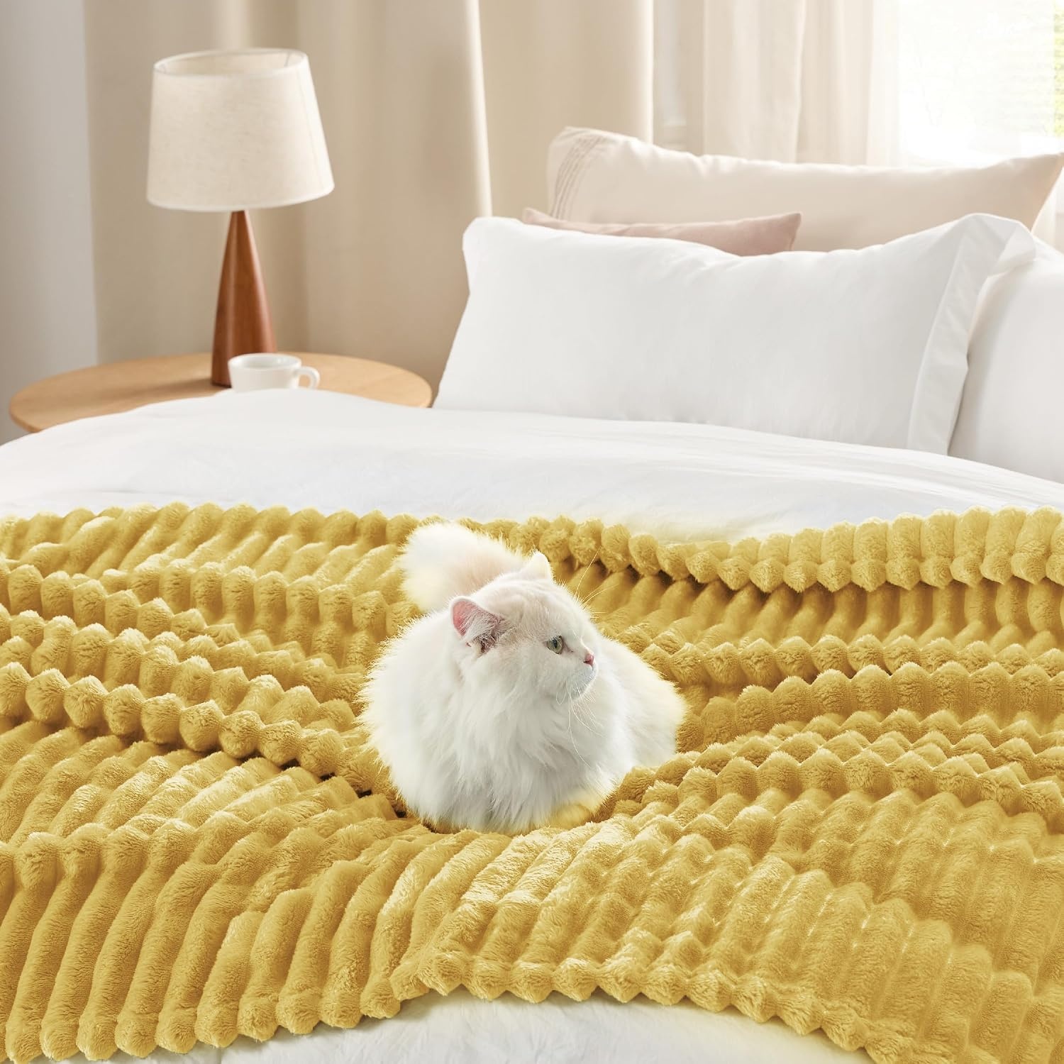 image:imageBedsure Soft Cozy Twin XL Blanket for Bed College Dorm Off White 66x90 Birthday Gifts for Women Mom Her Warm Lightweight Cozy Fluffy Throw Blanket Sofa Dorm Room Home Decor Machine WashableYellow