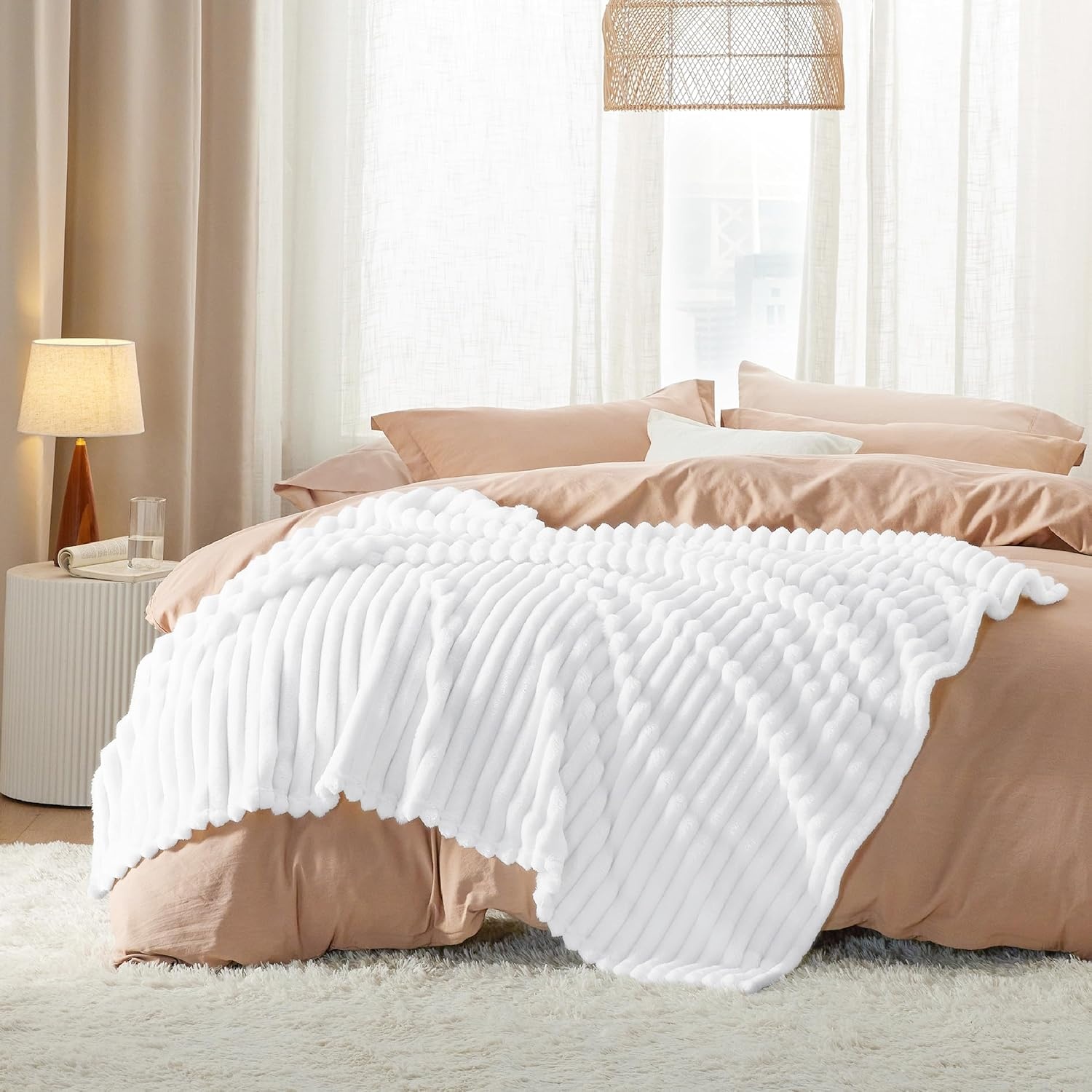 image:imageBedsure Soft Cozy Twin XL Blanket for Bed College Dorm Off White 66x90 Birthday Gifts for Women Mom Her Warm Lightweight Cozy Fluffy Throw Blanket Sofa Dorm Room Home Decor Machine WashableBright White