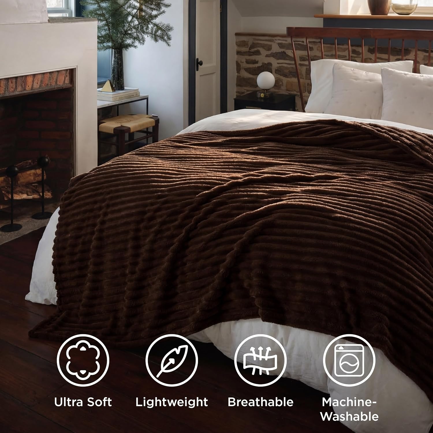 image:imageBedsure Soft Cozy Twin XL Blanket for Bed College Dorm Off White 66x90 Birthday Gifts for Women Mom Her Warm Lightweight Cozy Fluffy Throw Blanket Sofa Dorm Room Home Decor Machine WashableDark Chocolate