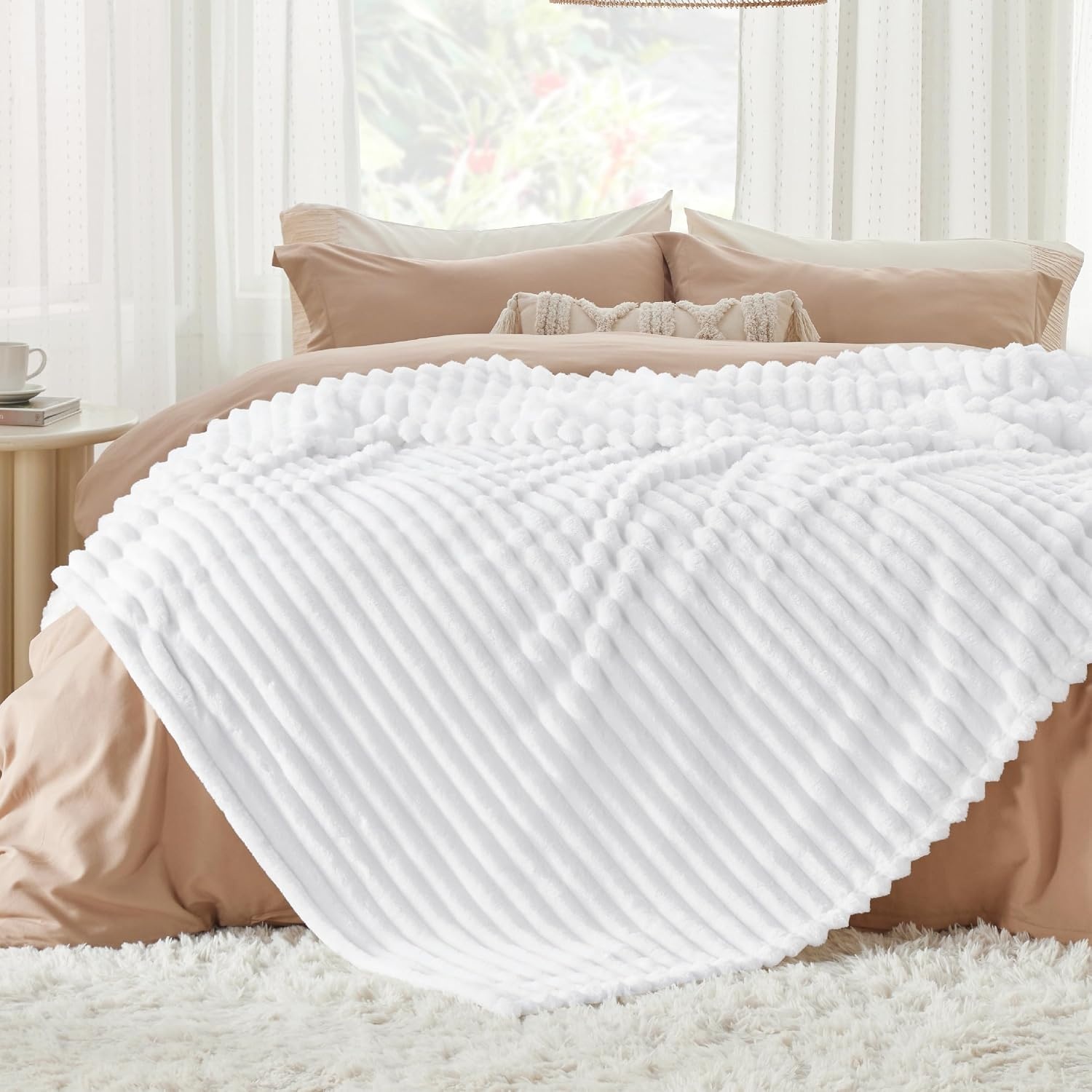 image:imageBedsure Soft Cozy Twin XL Blanket for Bed College Dorm Off White 66x90 Birthday Gifts for Women Mom Her Warm Lightweight Cozy Fluffy Throw Blanket Sofa Dorm Room Home Decor Machine WashableBright White