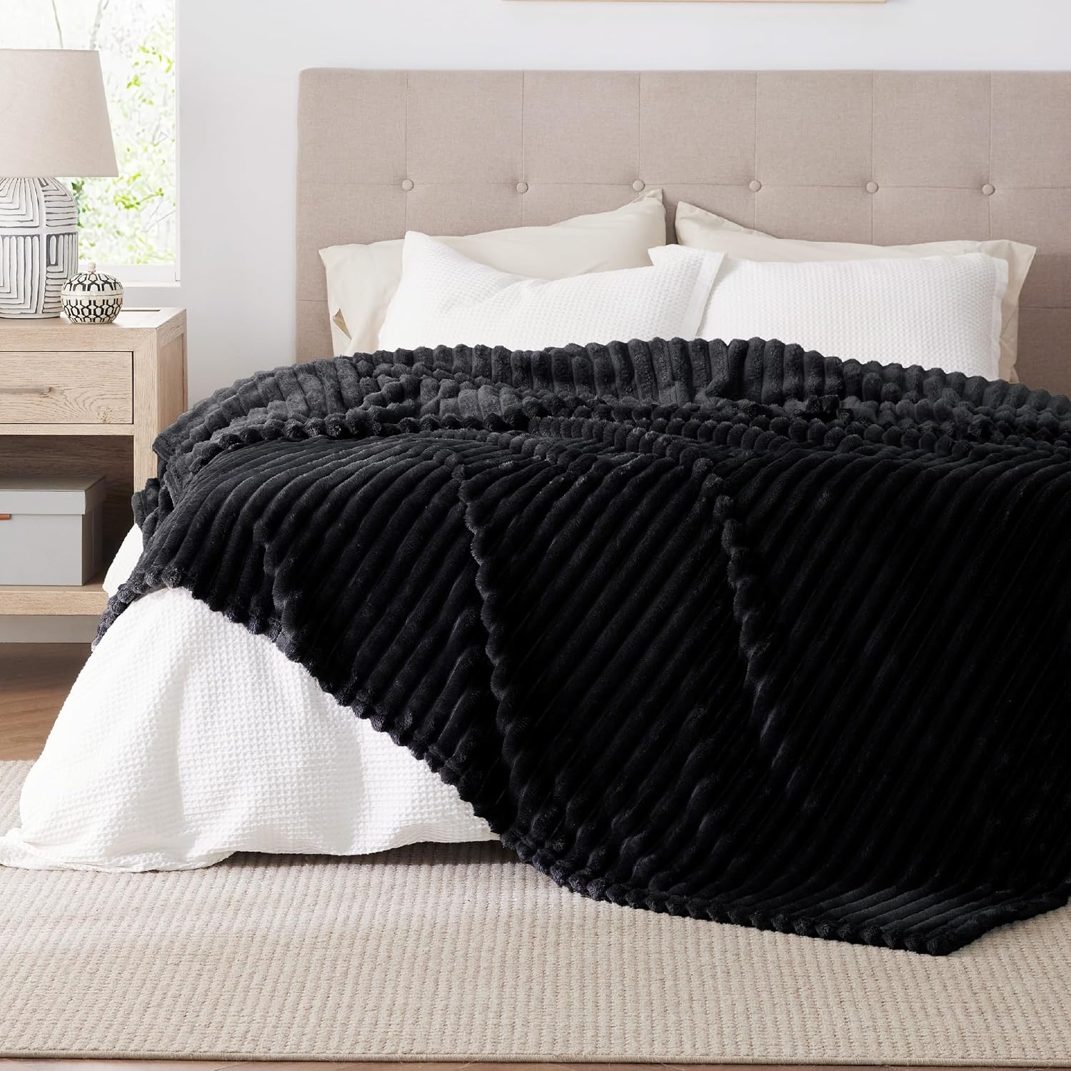 image:imageBedsure Soft Cozy Twin XL Blanket for Bed College Dorm Off White 66x90 Birthday Gifts for Women Mom Her Warm Lightweight Cozy Fluffy Throw Blanket Sofa Dorm Room Home Decor Machine WashableBlack