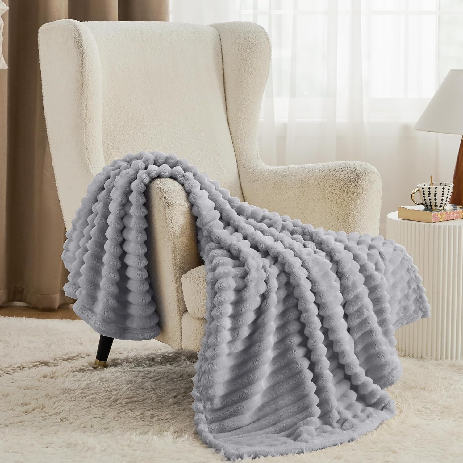 image:imageBedsure Soft Cozy Twin XL Blanket for Bed College Dorm Off White 66x90 Birthday Gifts for Women Mom Her Warm Lightweight Cozy Fluffy Throw Blanket Sofa Dorm Room Home Decor Machine WashableLight Grey