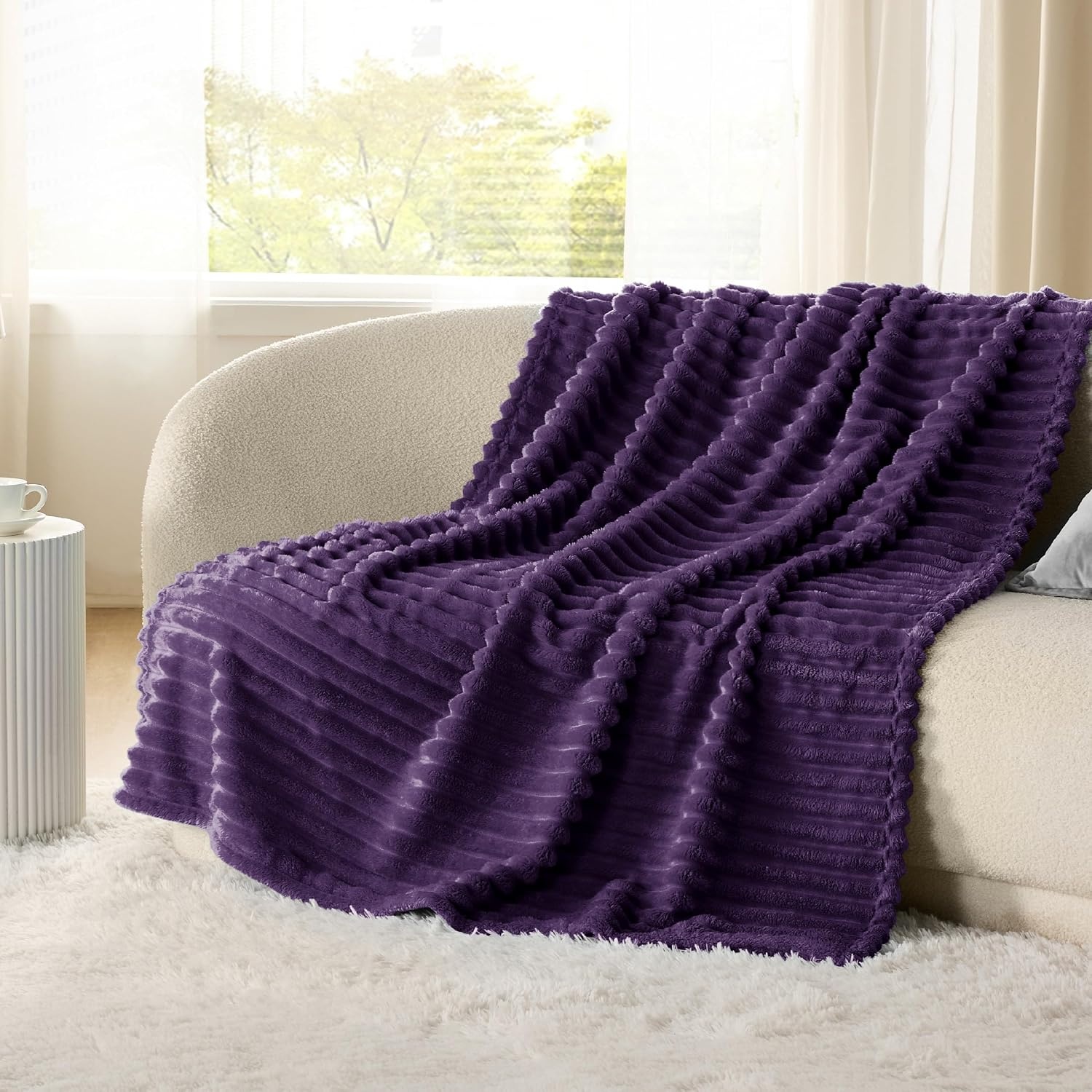 image:imageBedsure Soft Cozy Twin XL Blanket for Bed College Dorm Off White 66x90 Birthday Gifts for Women Mom Her Warm Lightweight Cozy Fluffy Throw Blanket Sofa Dorm Room Home Decor Machine WashablePurple