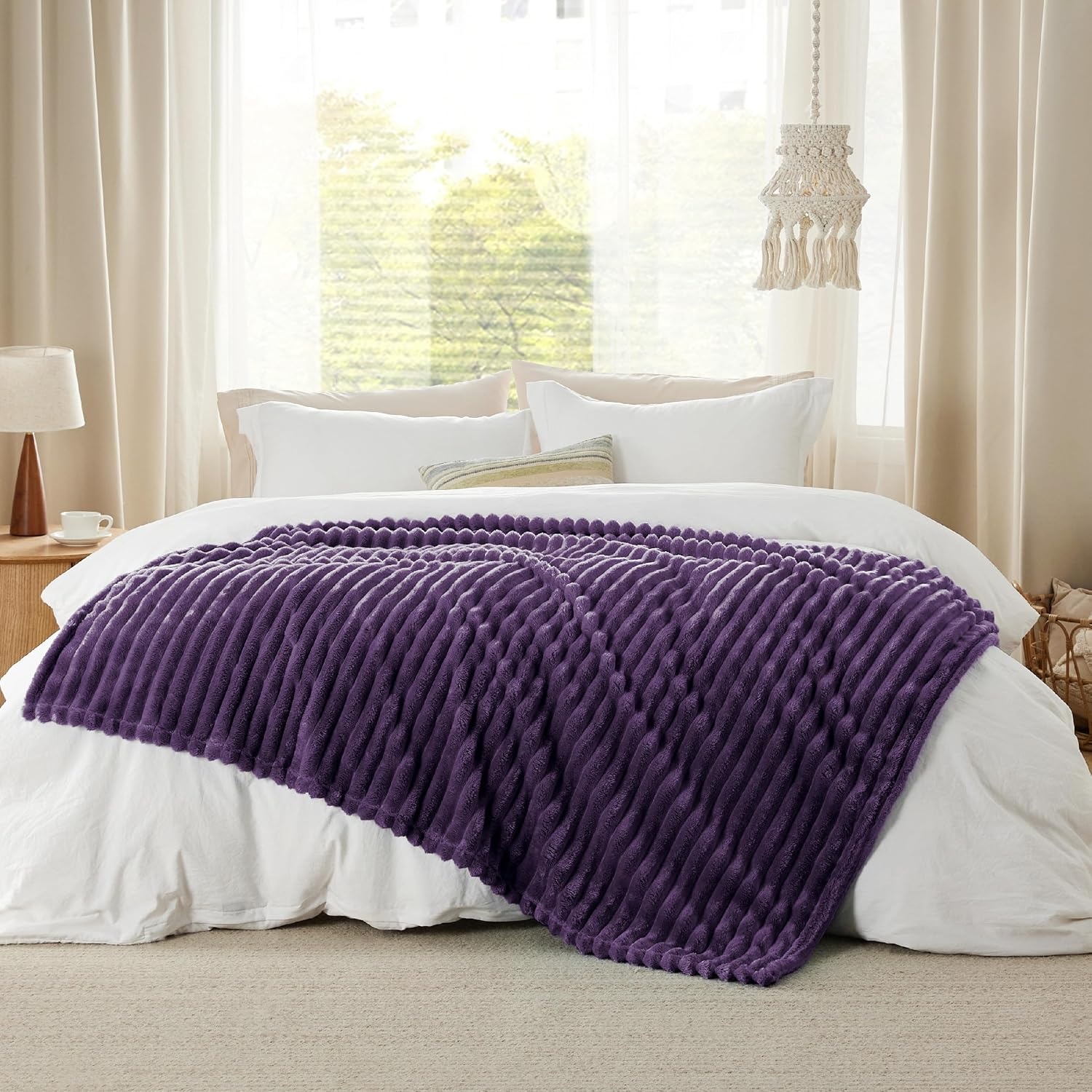 image:imageBedsure Soft Cozy Twin XL Blanket for Bed College Dorm Off White 66x90 Birthday Gifts for Women Mom Her Warm Lightweight Cozy Fluffy Throw Blanket Sofa Dorm Room Home Decor Machine WashablePurple