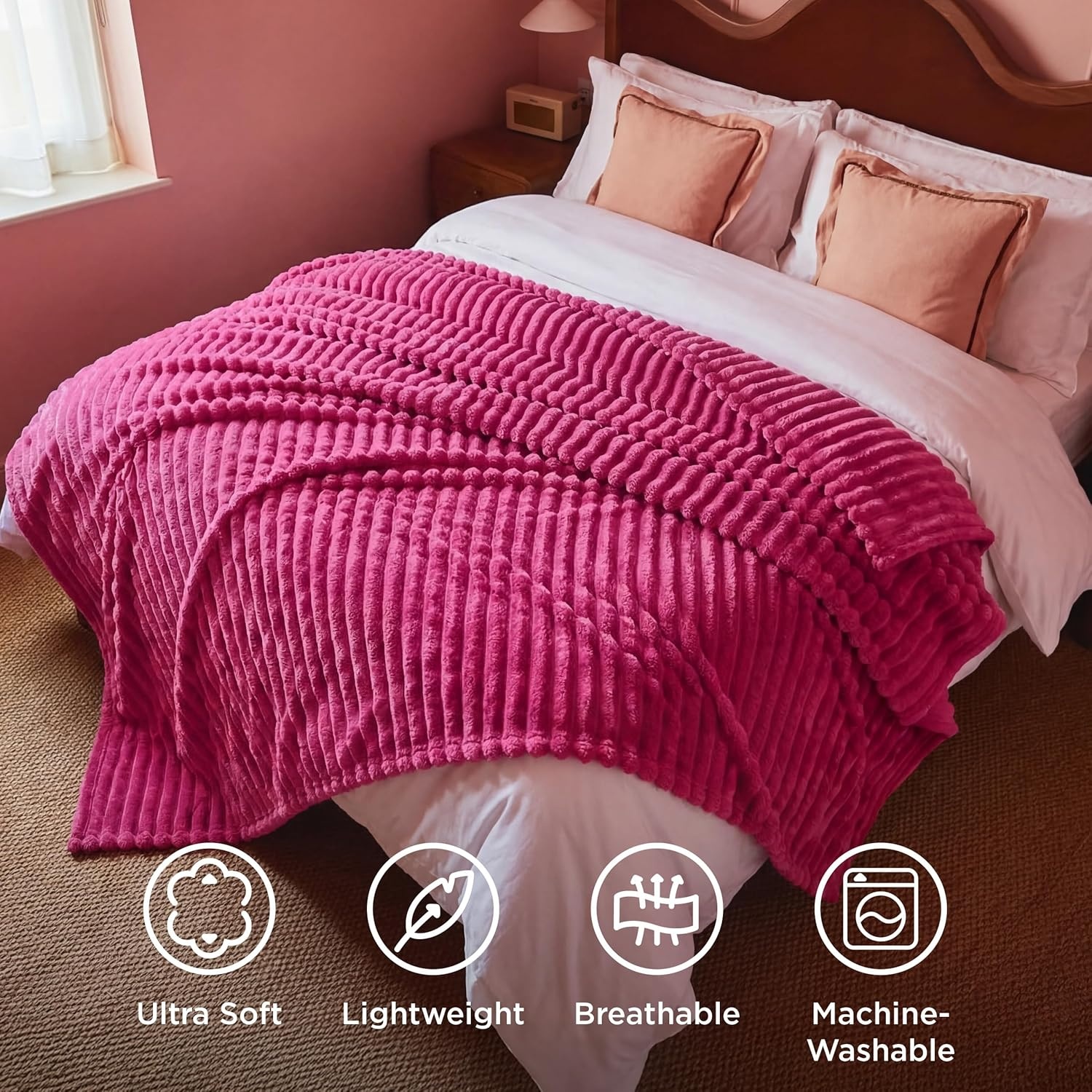 image:imageBedsure Soft Cozy Twin XL Blanket for Bed College Dorm Off White 66x90 Birthday Gifts for Women Mom Her Warm Lightweight Cozy Fluffy Throw Blanket Sofa Dorm Room Home Decor Machine WashableHot Pink