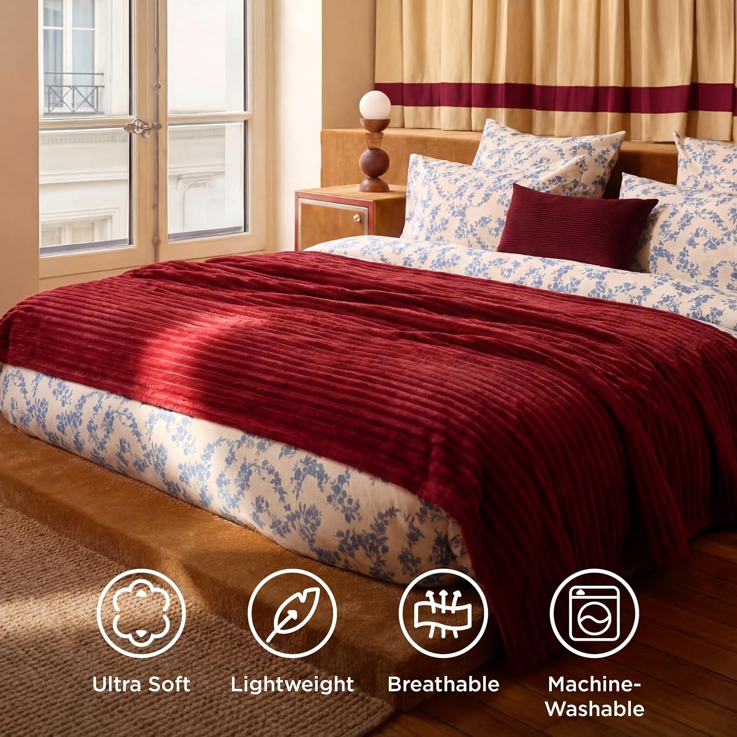 image:imageBedsure Soft Cozy Twin XL Blanket for Bed College Dorm Off White 66x90 Birthday Gifts for Women Mom Her Warm Lightweight Cozy Fluffy Throw Blanket Sofa Dorm Room Home Decor Machine WashableRed