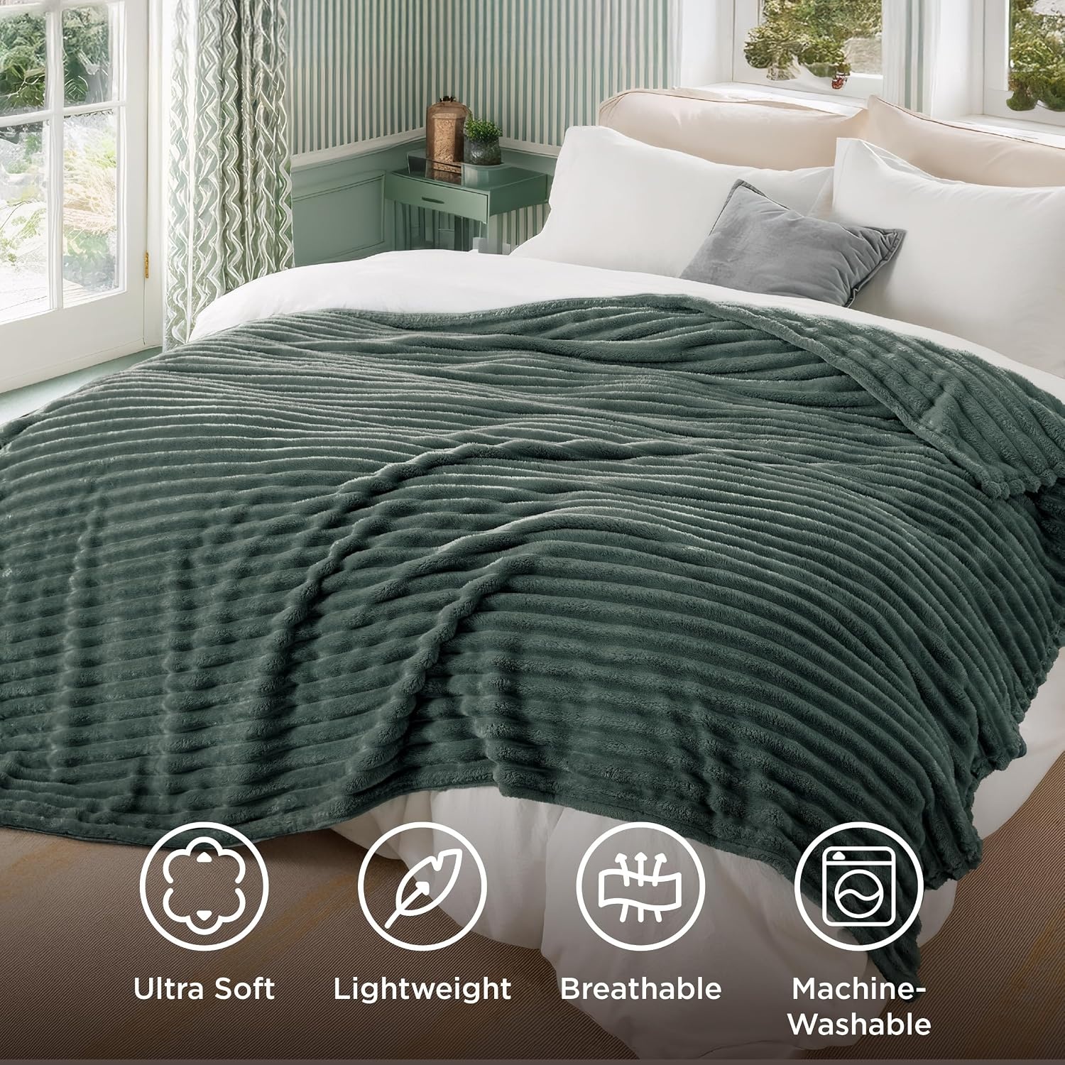 image:imageBedsure Soft Cozy Twin XL Blanket for Bed College Dorm Off White 66x90 Birthday Gifts for Women Mom Her Warm Lightweight Cozy Fluffy Throw Blanket Sofa Dorm Room Home Decor Machine WashableMallard Green