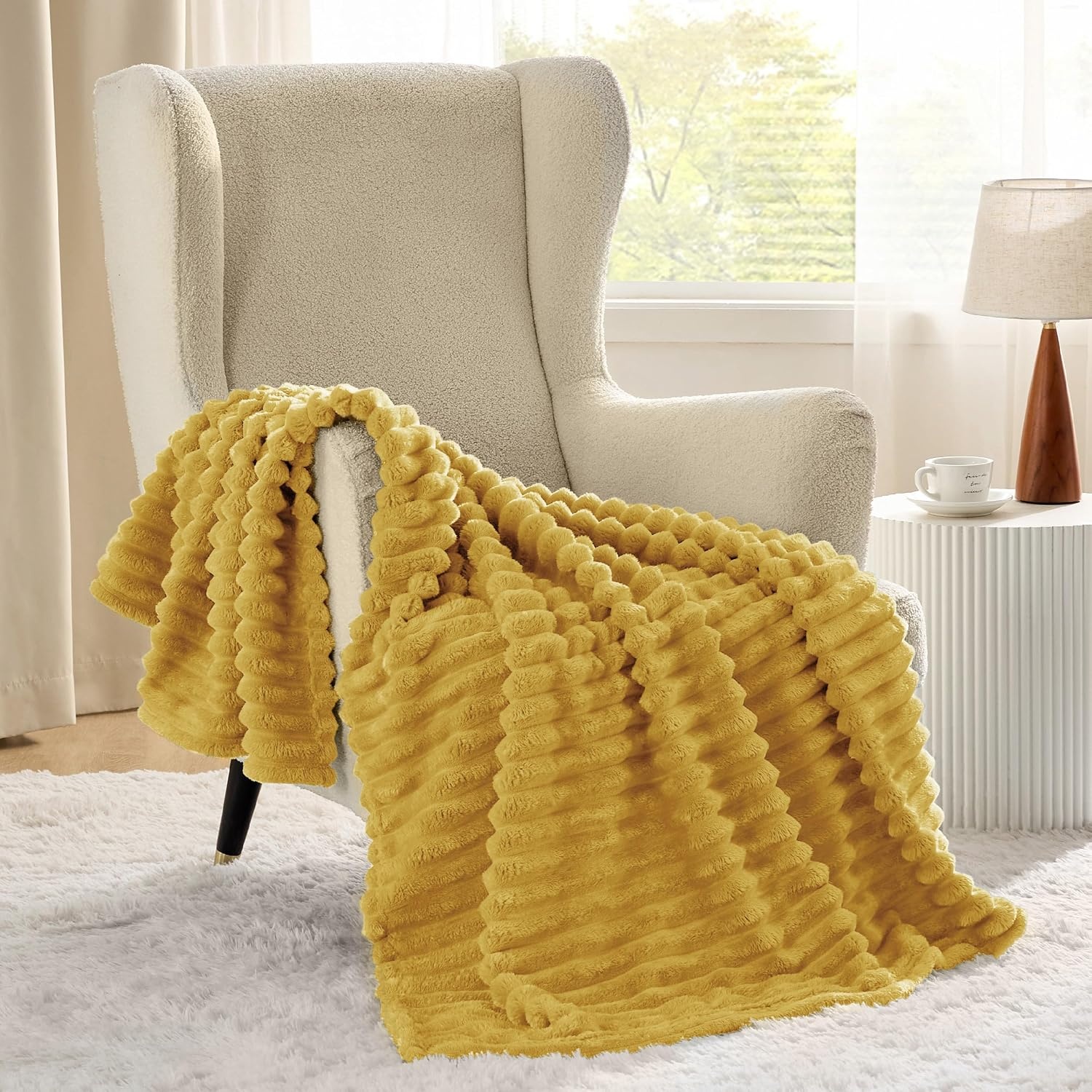 image:imageBedsure Soft Cozy Twin XL Blanket for Bed College Dorm Off White 66x90 Birthday Gifts for Women Mom Her Warm Lightweight Cozy Fluffy Throw Blanket Sofa Dorm Room Home Decor Machine WashableYellow