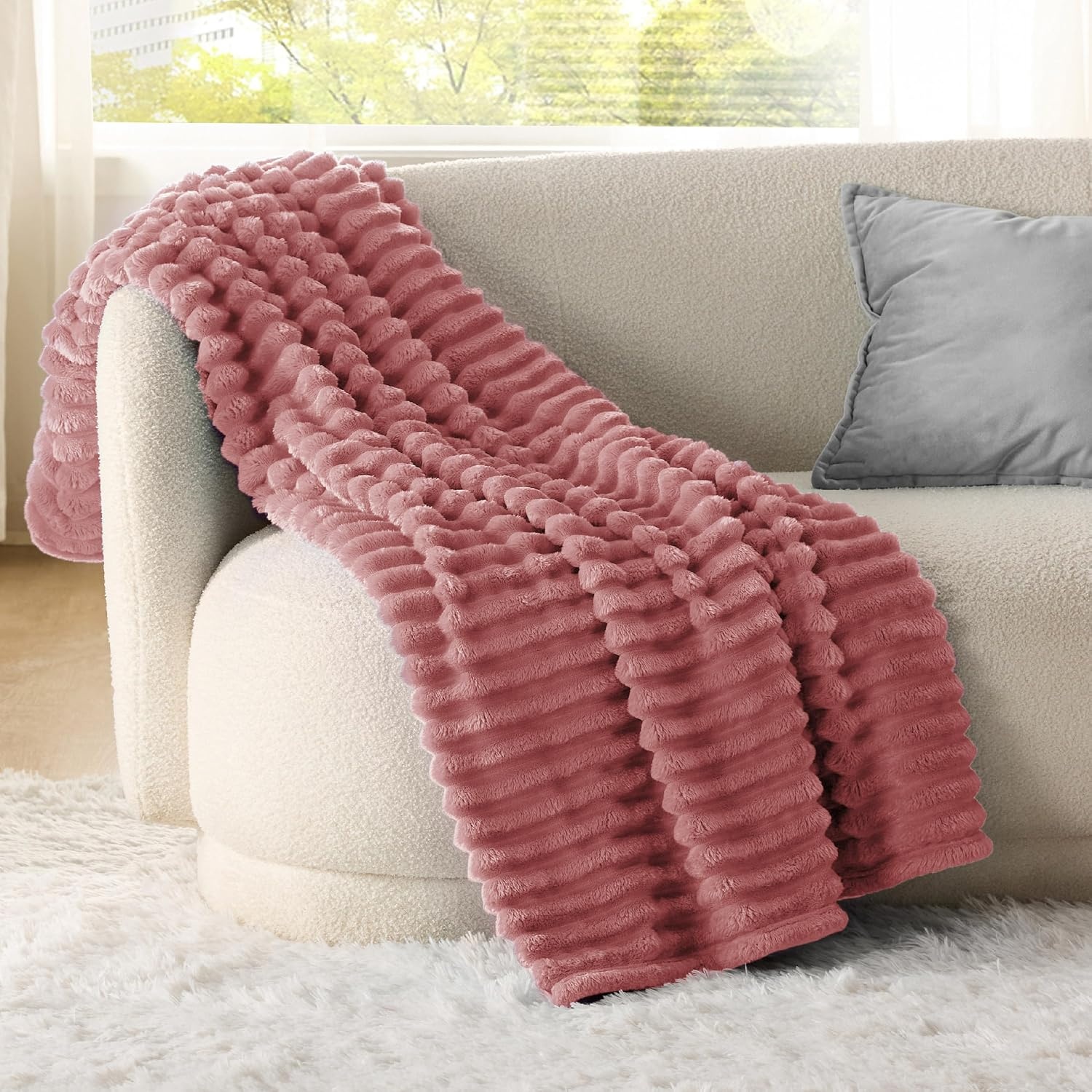 image:imageBedsure Soft Cozy Twin XL Blanket for Bed College Dorm Off White 66x90 Birthday Gifts for Women Mom Her Warm Lightweight Cozy Fluffy Throw Blanket Sofa Dorm Room Home Decor Machine WashableDusty Pink