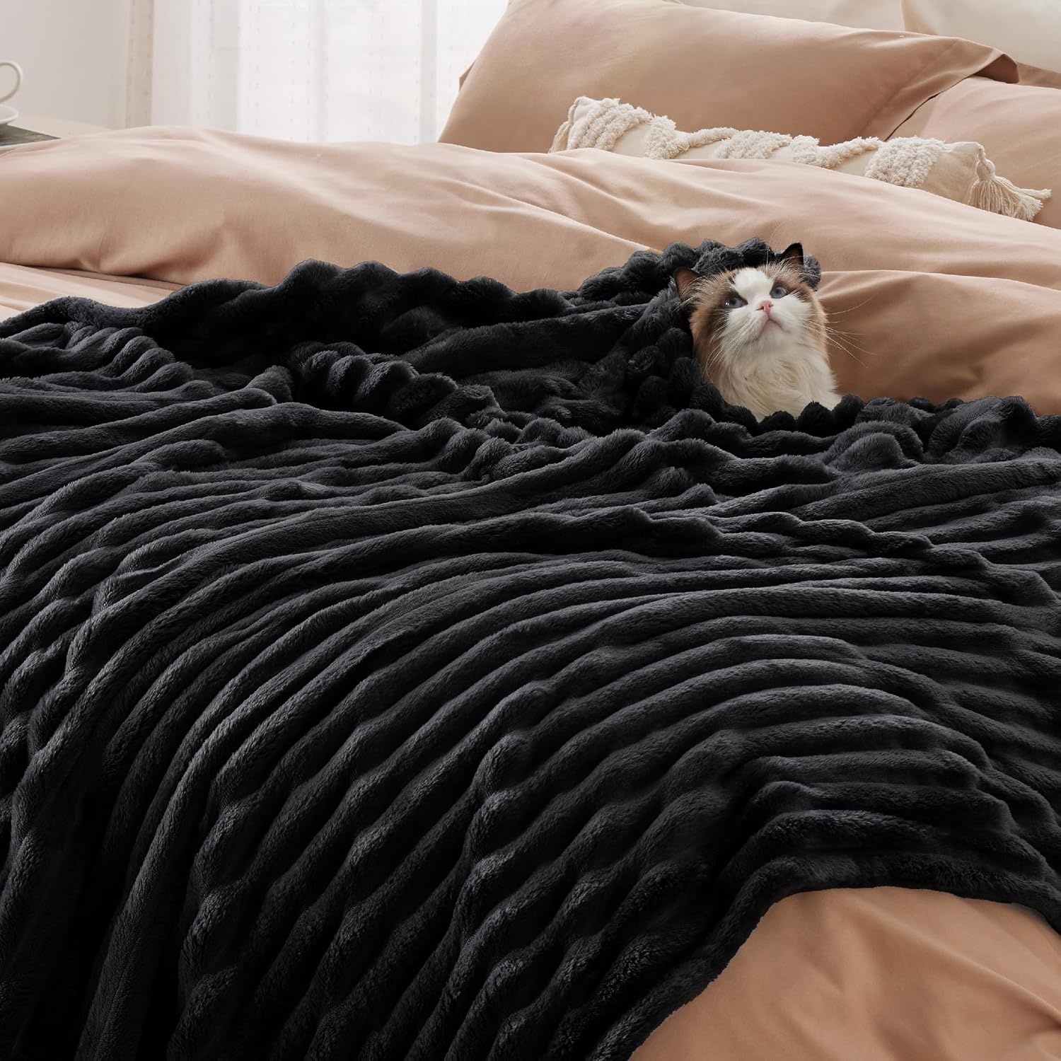 image:imageBedsure Soft Cozy Twin XL Blanket for Bed College Dorm Off White 66x90 Birthday Gifts for Women Mom Her Warm Lightweight Cozy Fluffy Throw Blanket Sofa Dorm Room Home Decor Machine WashableBlack