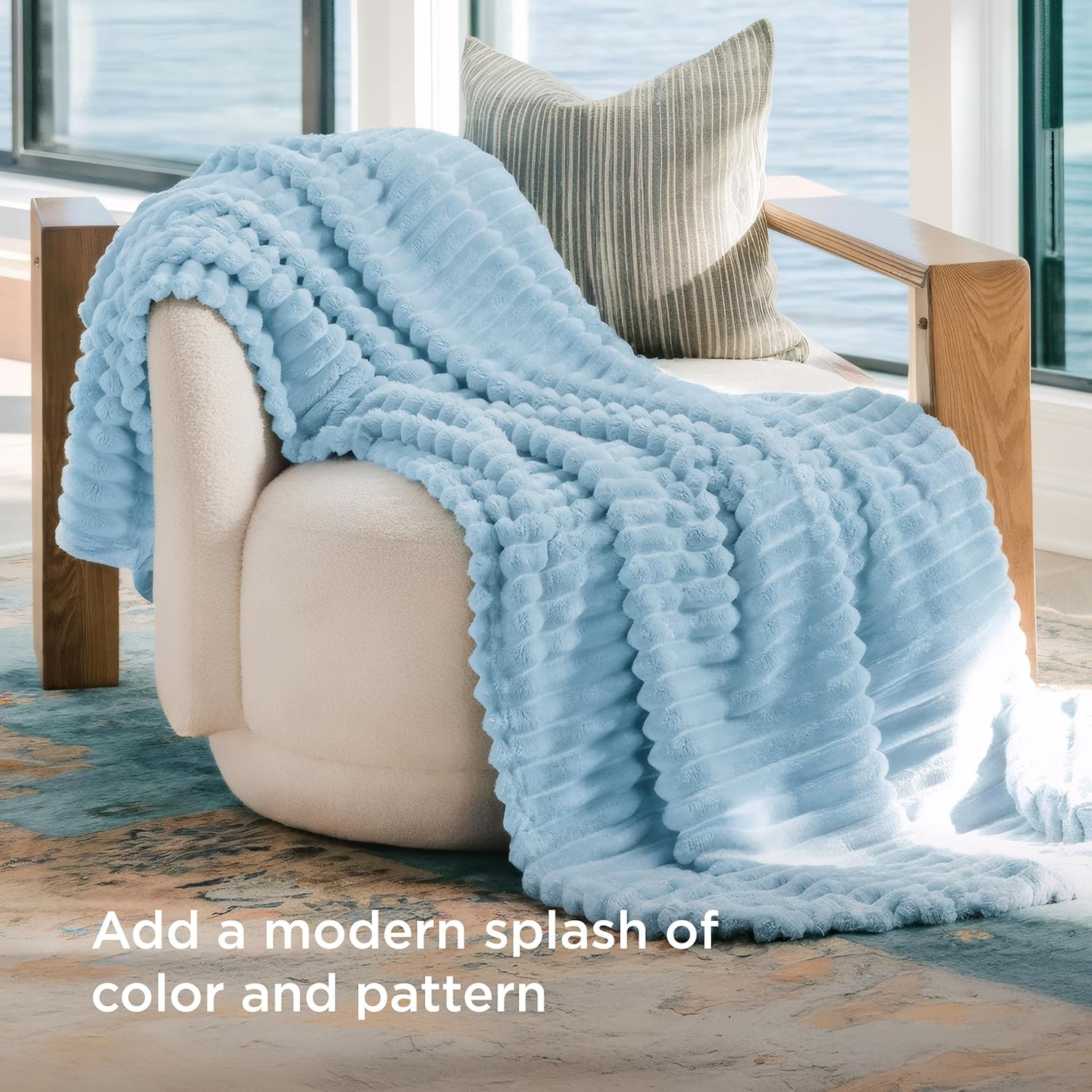 image:imageBedsure Soft Cozy Twin XL Blanket for Bed College Dorm Off White 66x90 Birthday Gifts for Women Mom Her Warm Lightweight Cozy Fluffy Throw Blanket Sofa Dorm Room Home Decor Machine WashableLight Blue