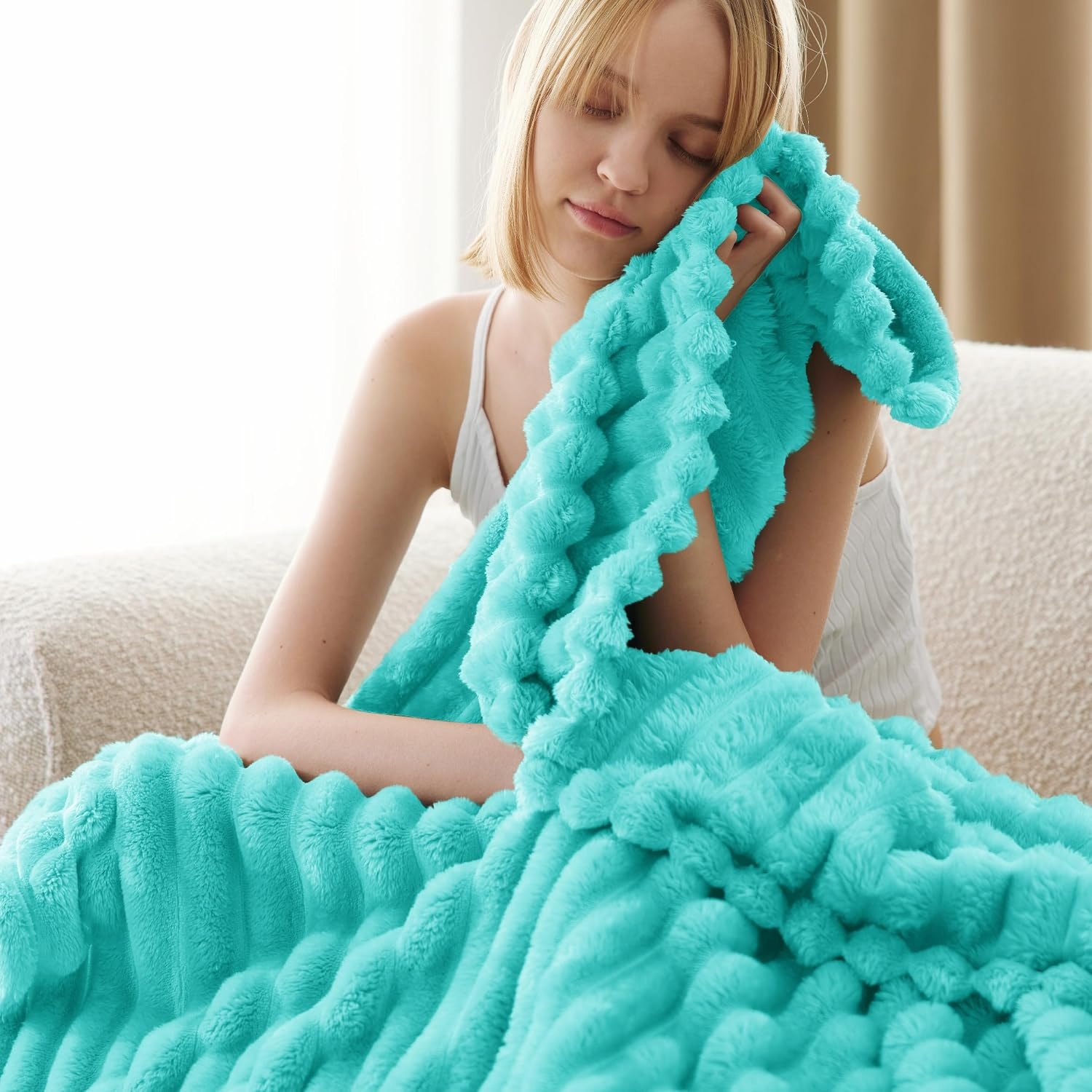 image:imageBedsure Soft Cozy Twin XL Blanket for Bed College Dorm Off White 66x90 Birthday Gifts for Women Mom Her Warm Lightweight Cozy Fluffy Throw Blanket Sofa Dorm Room Home Decor Machine WashableBlue Fog