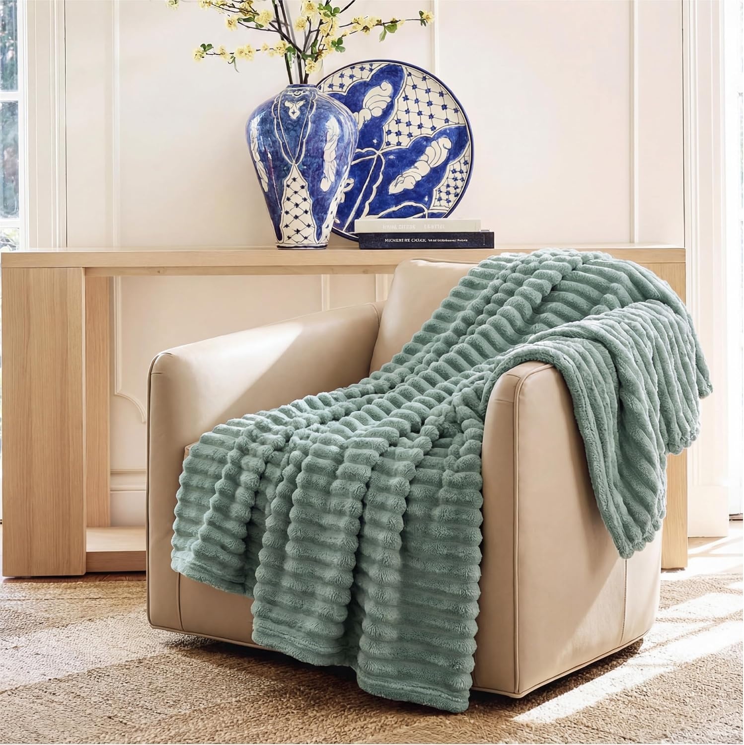 image:imageBedsure Soft Cozy Twin XL Blanket for Bed College Dorm Off White 66x90 Birthday Gifts for Women Mom Her Warm Lightweight Cozy Fluffy Throw Blanket Sofa Dorm Room Home Decor Machine WashableSage Green