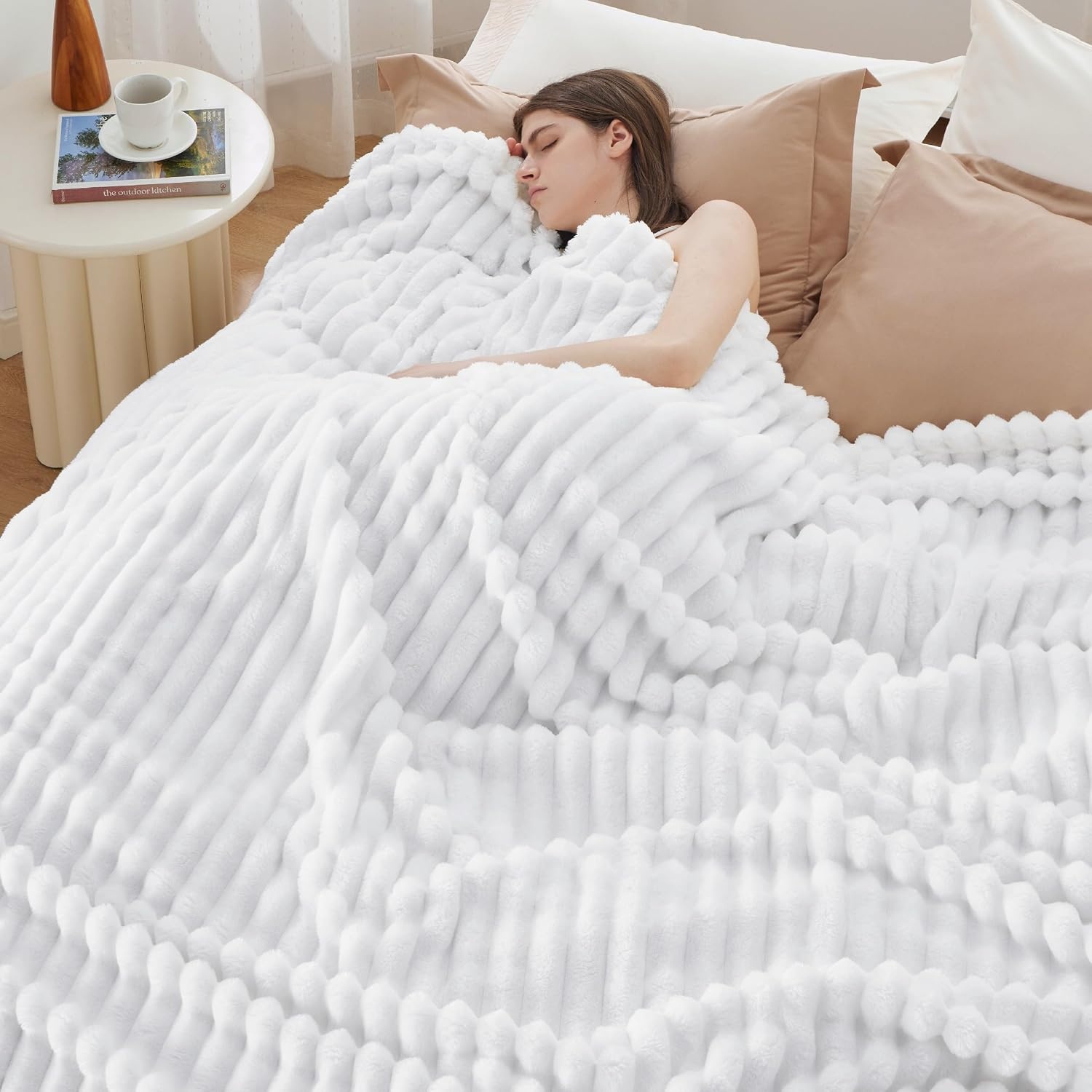 image:imageBedsure Soft Cozy Twin XL Blanket for Bed College Dorm Off White 66x90 Birthday Gifts for Women Mom Her Warm Lightweight Cozy Fluffy Throw Blanket Sofa Dorm Room Home Decor Machine WashableBright White