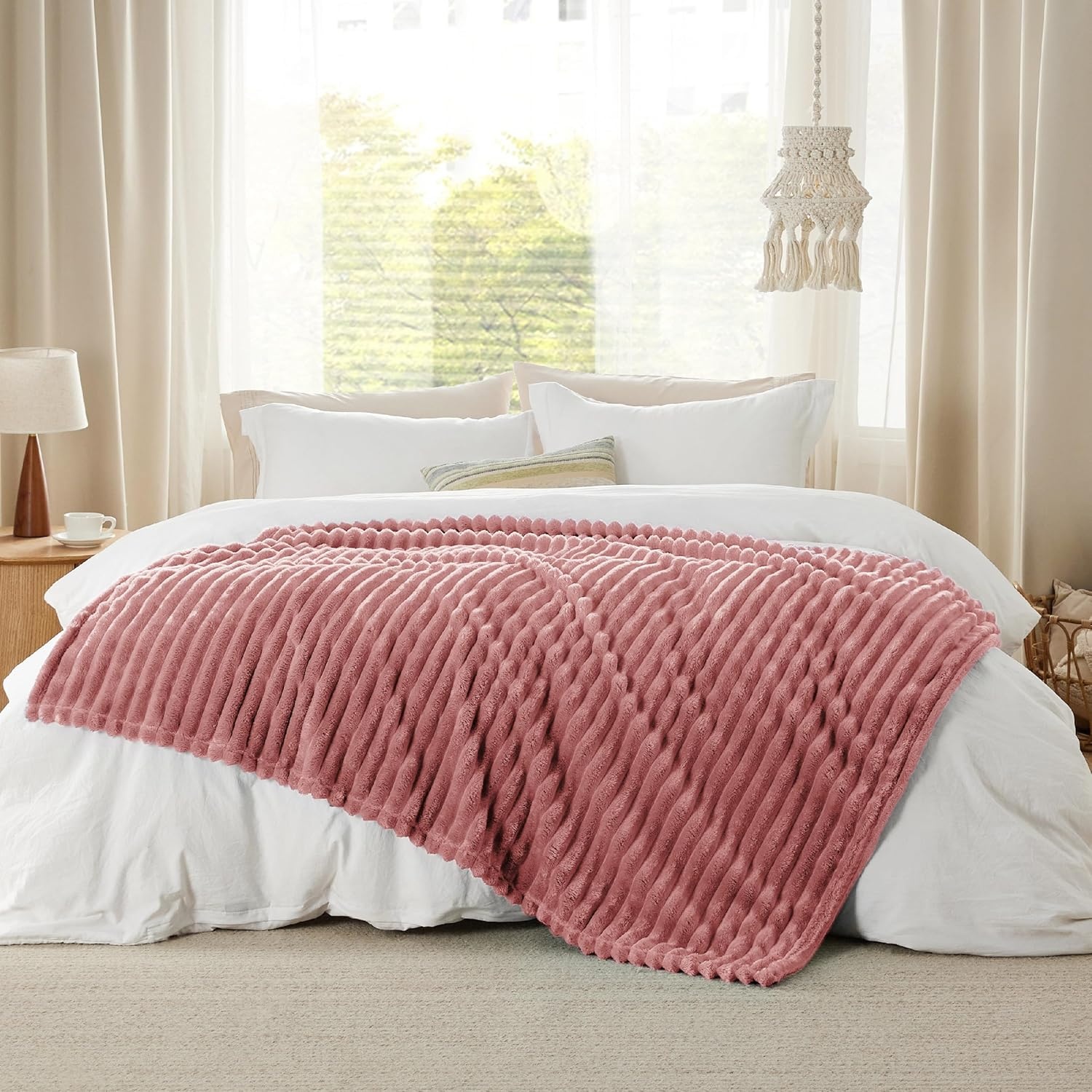 image:imageBedsure Soft Cozy Twin XL Blanket for Bed College Dorm Off White 66x90 Birthday Gifts for Women Mom Her Warm Lightweight Cozy Fluffy Throw Blanket Sofa Dorm Room Home Decor Machine WashableDusty Pink
