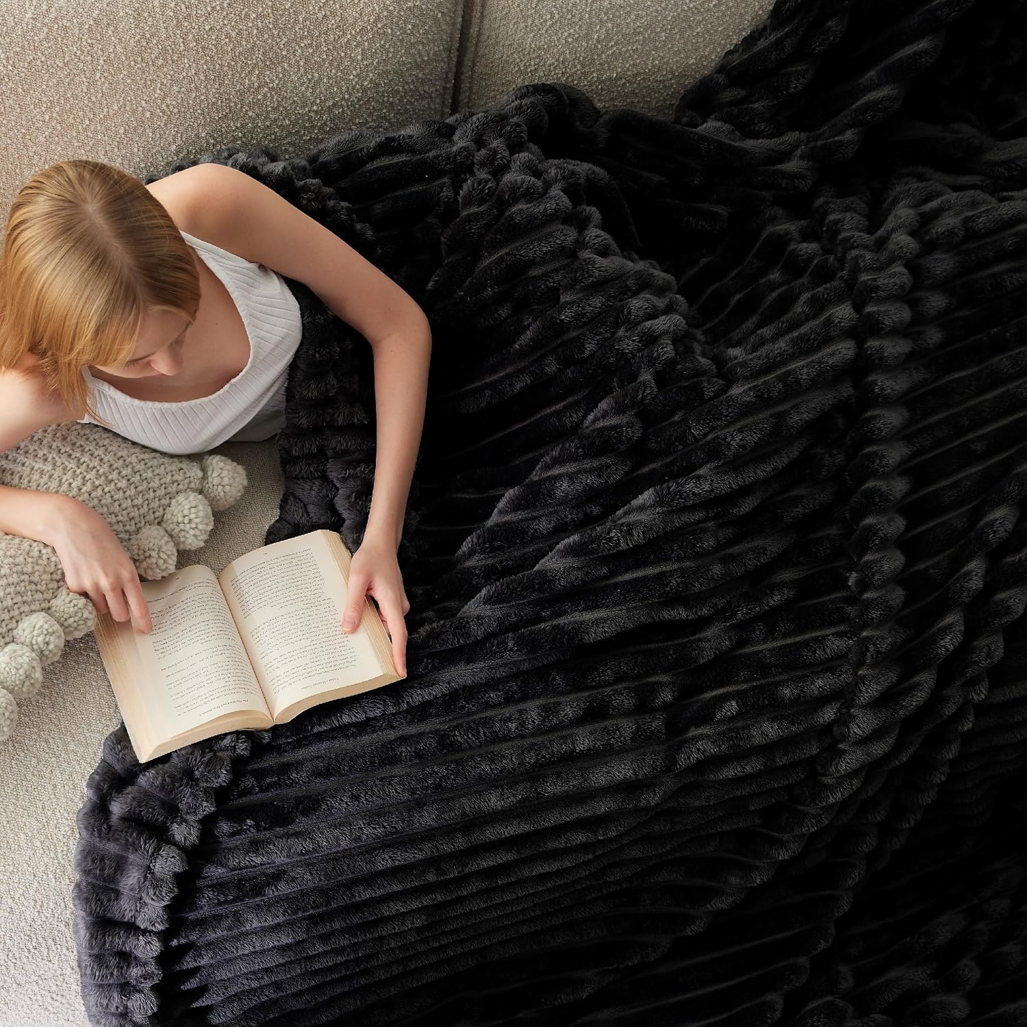image:imageBedsure Soft Cozy Twin XL Blanket for Bed College Dorm Off White 66x90 Birthday Gifts for Women Mom Her Warm Lightweight Cozy Fluffy Throw Blanket Sofa Dorm Room Home Decor Machine WashableBlack