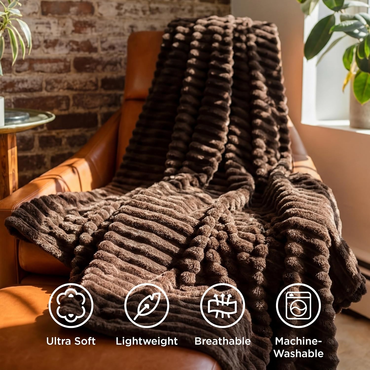 image:imageBedsure Soft Cozy Twin XL Blanket for Bed College Dorm Off White 66x90 Birthday Gifts for Women Mom Her Warm Lightweight Cozy Fluffy Throw Blanket Sofa Dorm Room Home Decor Machine WashableDark Chocolate