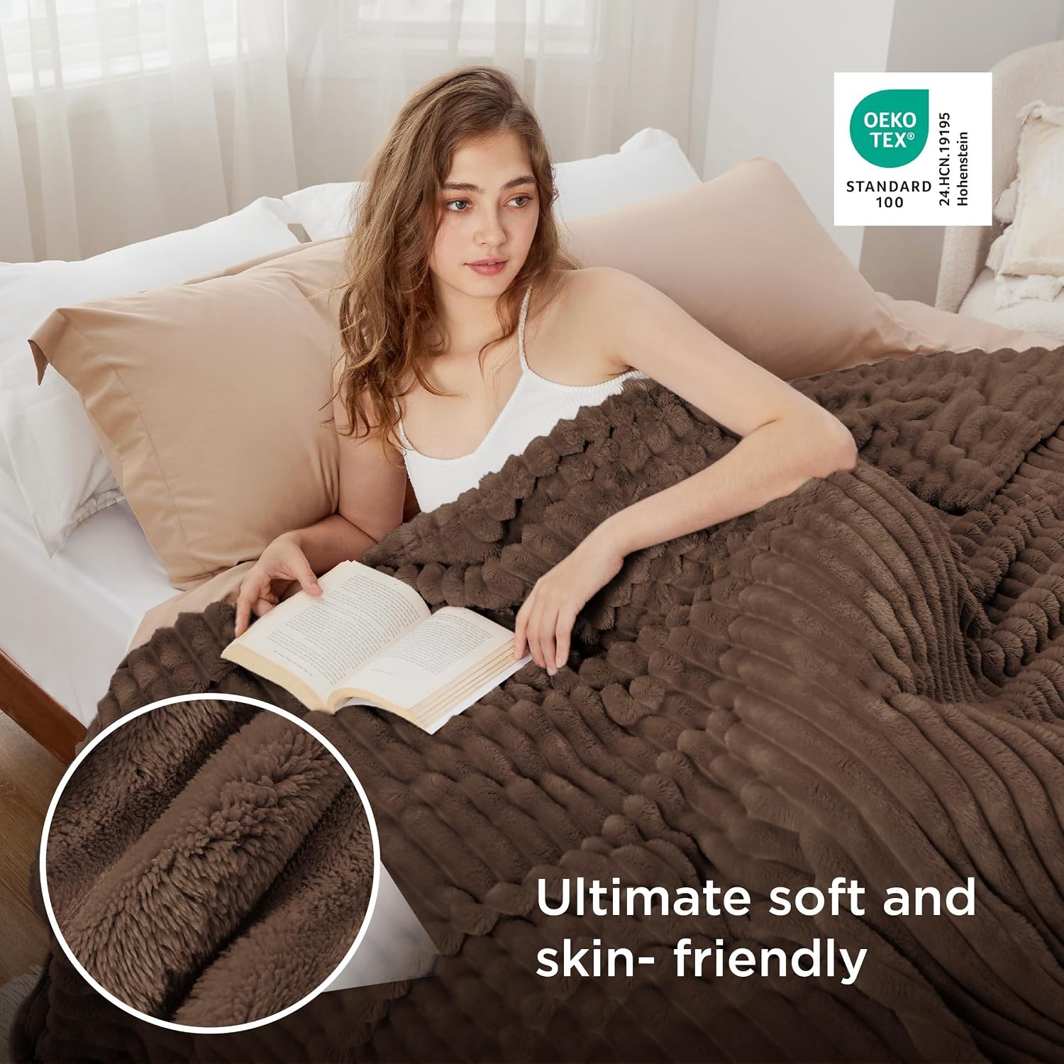 image:imageBedsure Soft Cozy Twin XL Blanket for Bed College Dorm Off White 66x90 Birthday Gifts for Women Mom Her Warm Lightweight Cozy Fluffy Throw Blanket Sofa Dorm Room Home Decor Machine WashableBrown