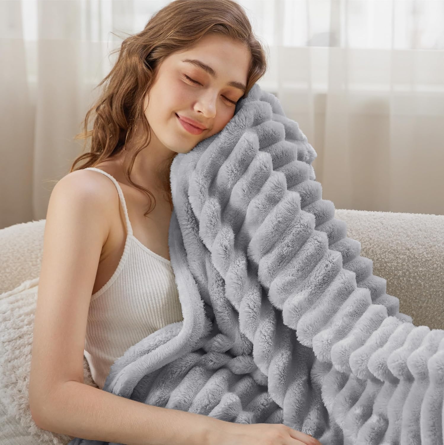 image:imageBedsure Soft Cozy Twin XL Blanket for Bed College Dorm Off White 66x90 Birthday Gifts for Women Mom Her Warm Lightweight Cozy Fluffy Throw Blanket Sofa Dorm Room Home Decor Machine WashableLight Grey