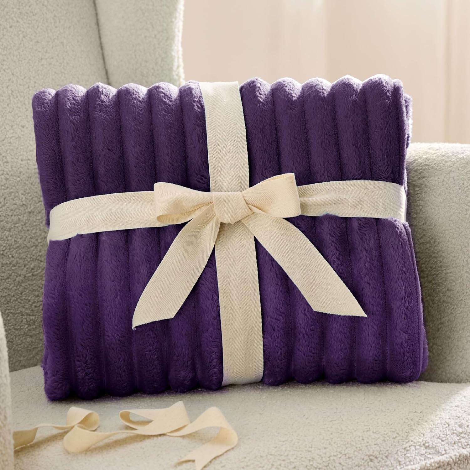 image:imageBedsure Soft Cozy Twin XL Blanket for Bed College Dorm Off White 66x90 Birthday Gifts for Women Mom Her Warm Lightweight Cozy Fluffy Throw Blanket Sofa Dorm Room Home Decor Machine WashablePurple