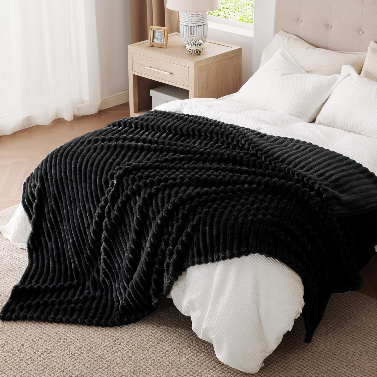 image:imageBedsure Soft Cozy Twin XL Blanket for Bed College Dorm Off White 66x90 Birthday Gifts for Women Mom Her Warm Lightweight Cozy Fluffy Throw Blanket Sofa Dorm Room Home Decor Machine WashableBlack