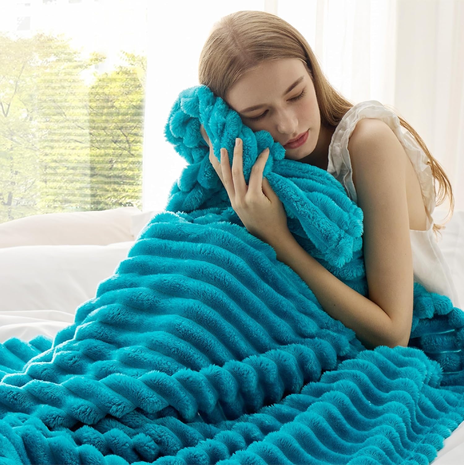 image:imageBedsure Soft Cozy Twin XL Blanket for Bed College Dorm Off White 66x90 Birthday Gifts for Women Mom Her Warm Lightweight Cozy Fluffy Throw Blanket Sofa Dorm Room Home Decor Machine WashableTeal