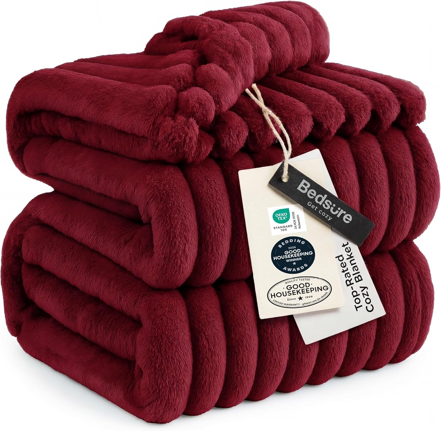 image:imageBedsure Soft Cozy Twin XL Blanket for Bed College Dorm Off White 66x90 Birthday Gifts for Women Mom Her Warm Lightweight Cozy Fluffy Throw Blanket Sofa Dorm Room Home Decor Machine WashableDeep Red