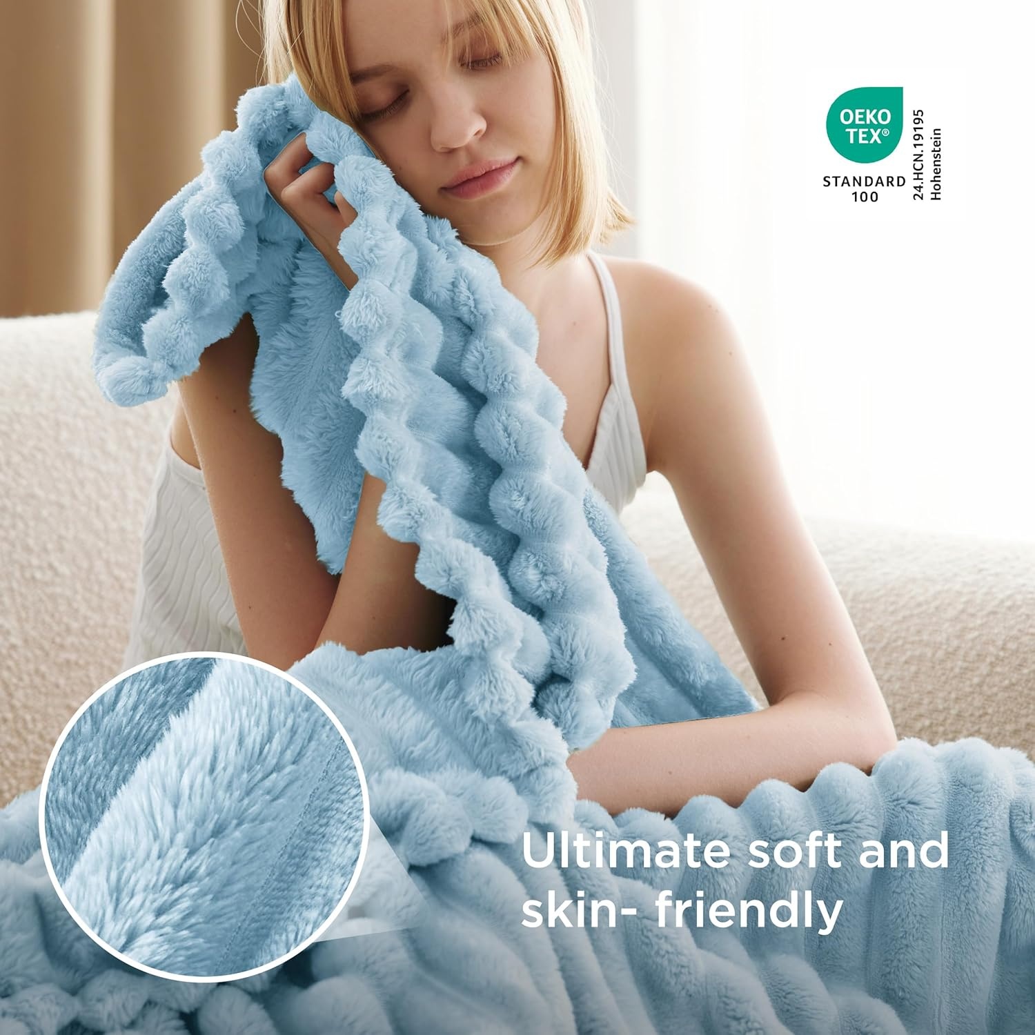 image:imageBedsure Soft Cozy Twin XL Blanket for Bed College Dorm Off White 66x90 Birthday Gifts for Women Mom Her Warm Lightweight Cozy Fluffy Throw Blanket Sofa Dorm Room Home Decor Machine WashableLight Blue
