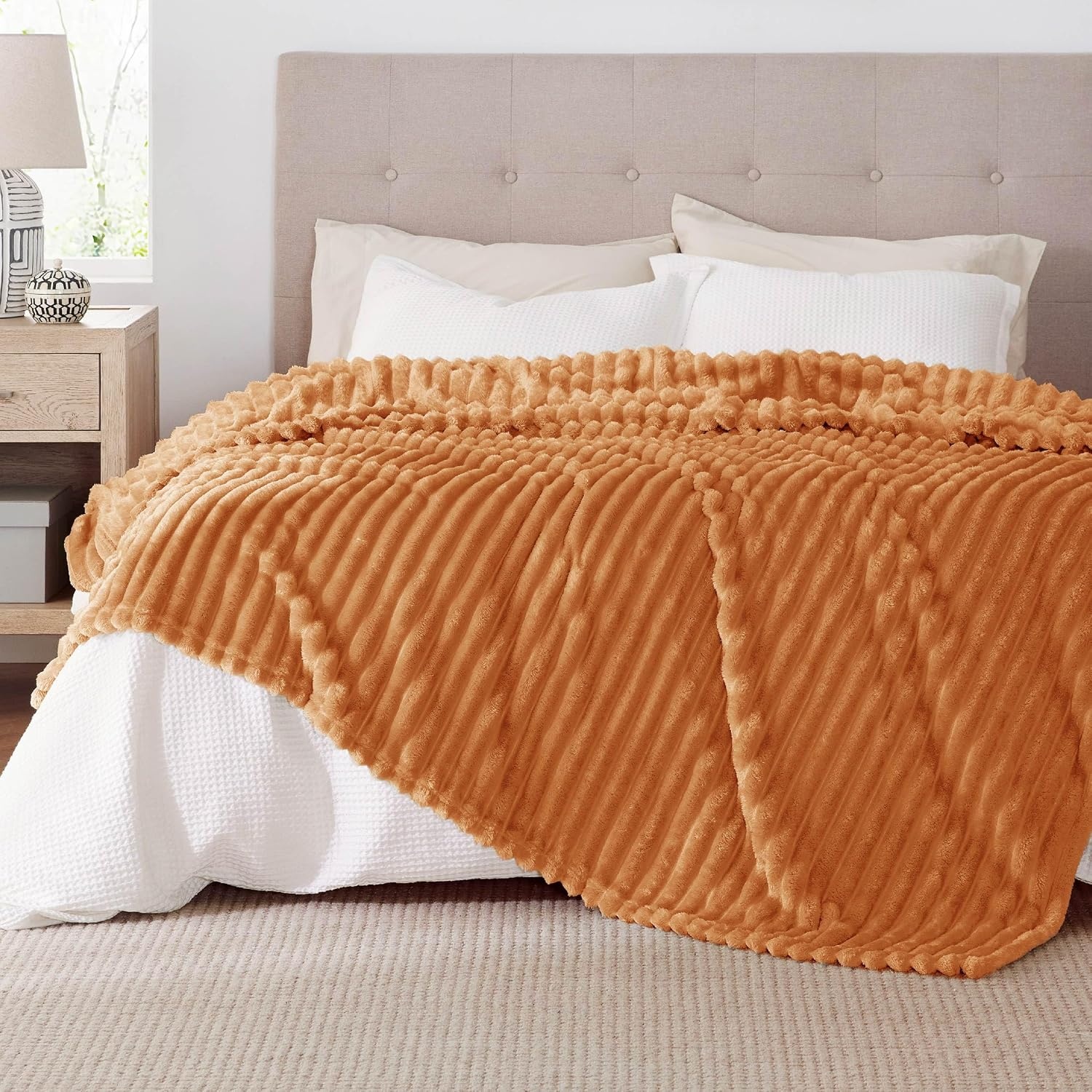 image:imageBedsure Soft Cozy Twin XL Blanket for Bed College Dorm Off White 66x90 Birthday Gifts for Women Mom Her Warm Lightweight Cozy Fluffy Throw Blanket Sofa Dorm Room Home Decor Machine WashableOrange