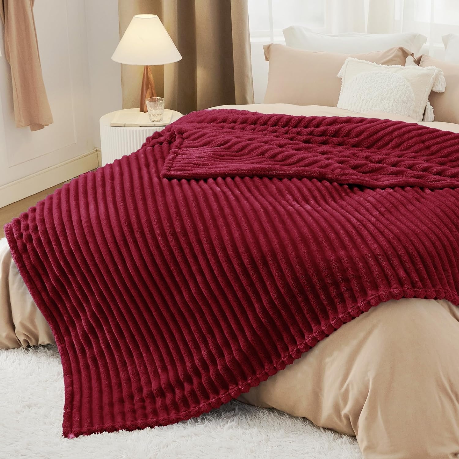 image:imageBedsure Soft Cozy Twin XL Blanket for Bed College Dorm Off White 66x90 Birthday Gifts for Women Mom Her Warm Lightweight Cozy Fluffy Throw Blanket Sofa Dorm Room Home Decor Machine WashableDeep Red