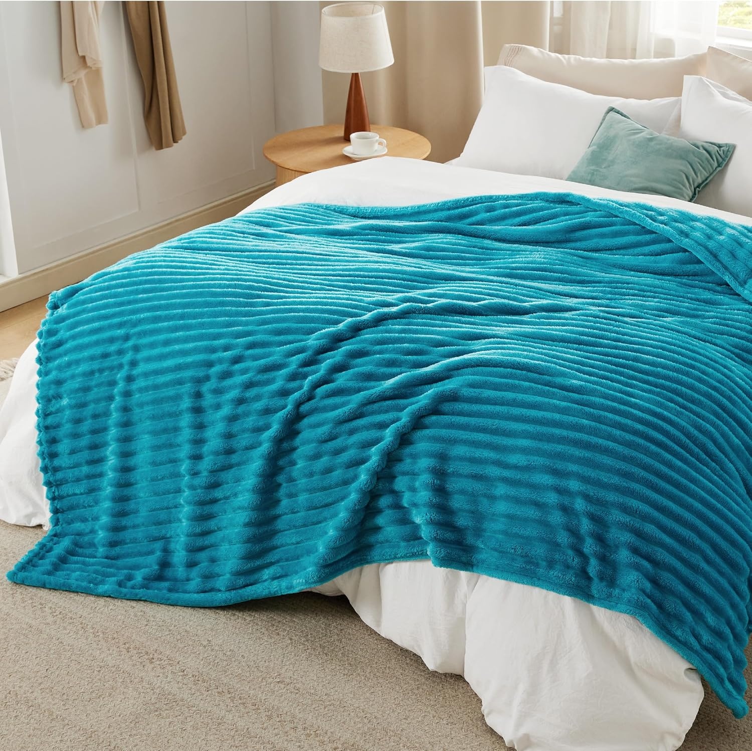 image:imageBedsure Soft Cozy Twin XL Blanket for Bed College Dorm Off White 66x90 Birthday Gifts for Women Mom Her Warm Lightweight Cozy Fluffy Throw Blanket Sofa Dorm Room Home Decor Machine WashableTeal