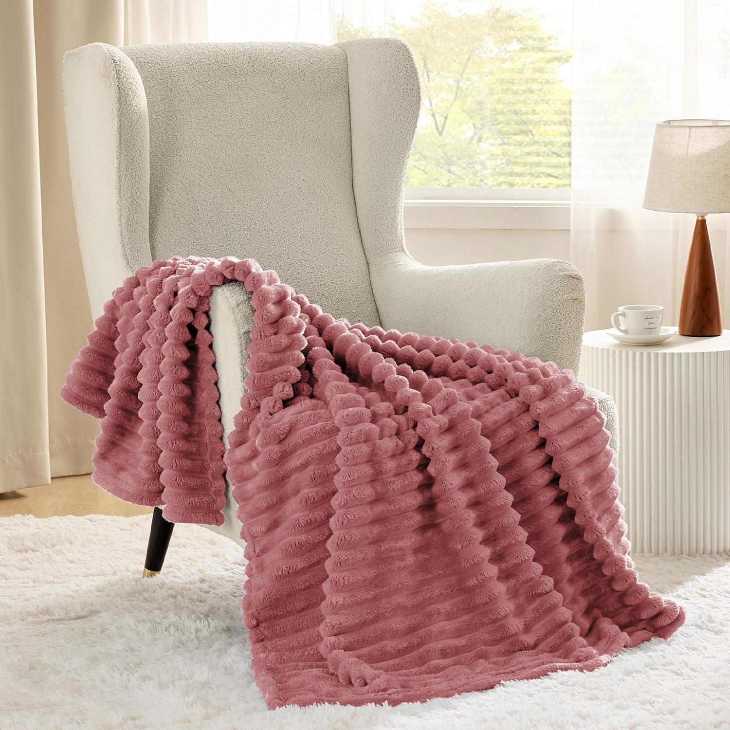 image:imageBedsure Soft Cozy Twin XL Blanket for Bed College Dorm Off White 66x90 Birthday Gifts for Women Mom Her Warm Lightweight Cozy Fluffy Throw Blanket Sofa Dorm Room Home Decor Machine WashableDusty Pink