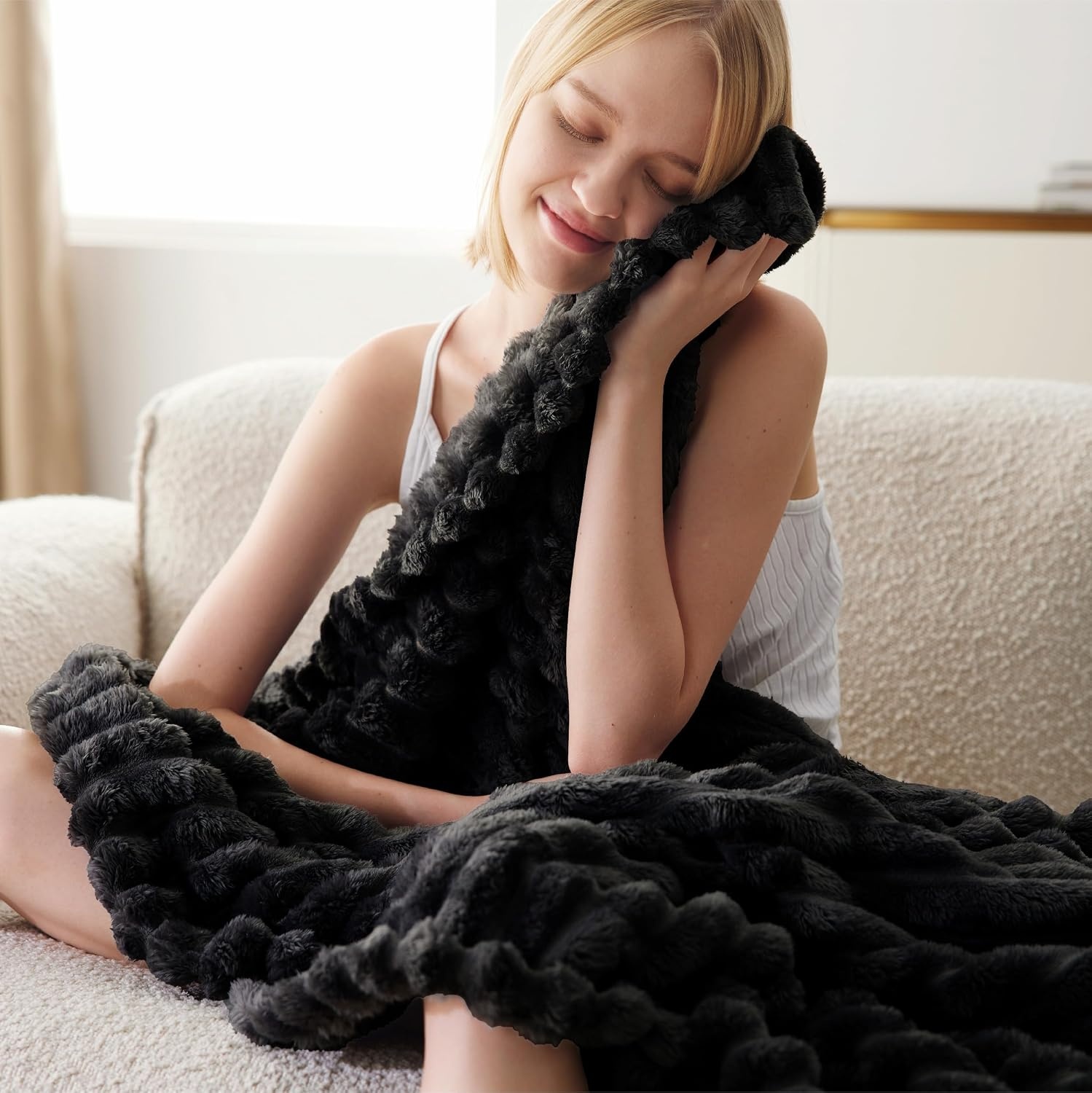 image:imageBedsure Soft Cozy Twin XL Blanket for Bed College Dorm Off White 66x90 Birthday Gifts for Women Mom Her Warm Lightweight Cozy Fluffy Throw Blanket Sofa Dorm Room Home Decor Machine WashableBlack