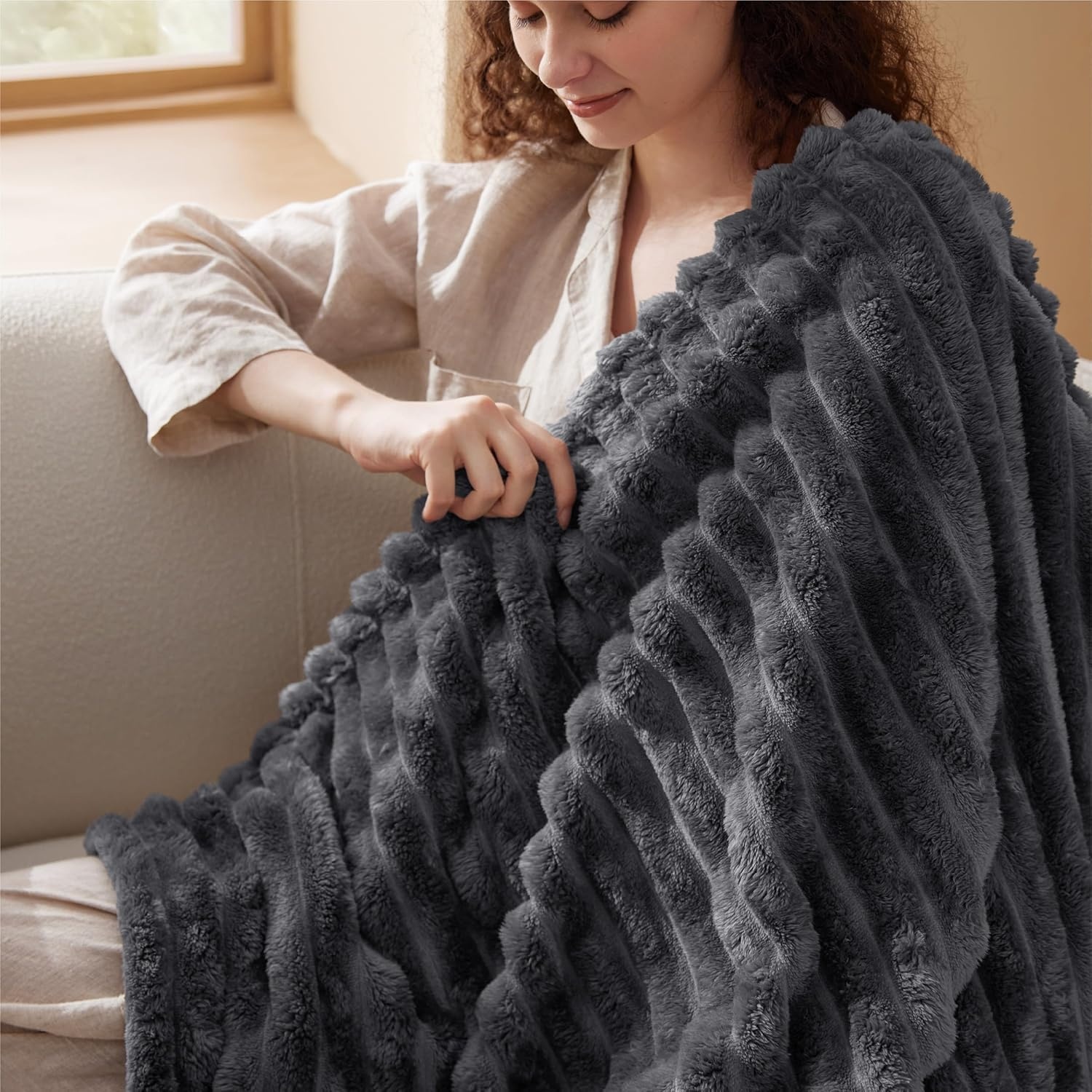 image:imageBedsure Soft Cozy Twin XL Blanket for Bed College Dorm Off White 66x90 Birthday Gifts for Women Mom Her Warm Lightweight Cozy Fluffy Throw Blanket Sofa Dorm Room Home Decor Machine WashableGrey