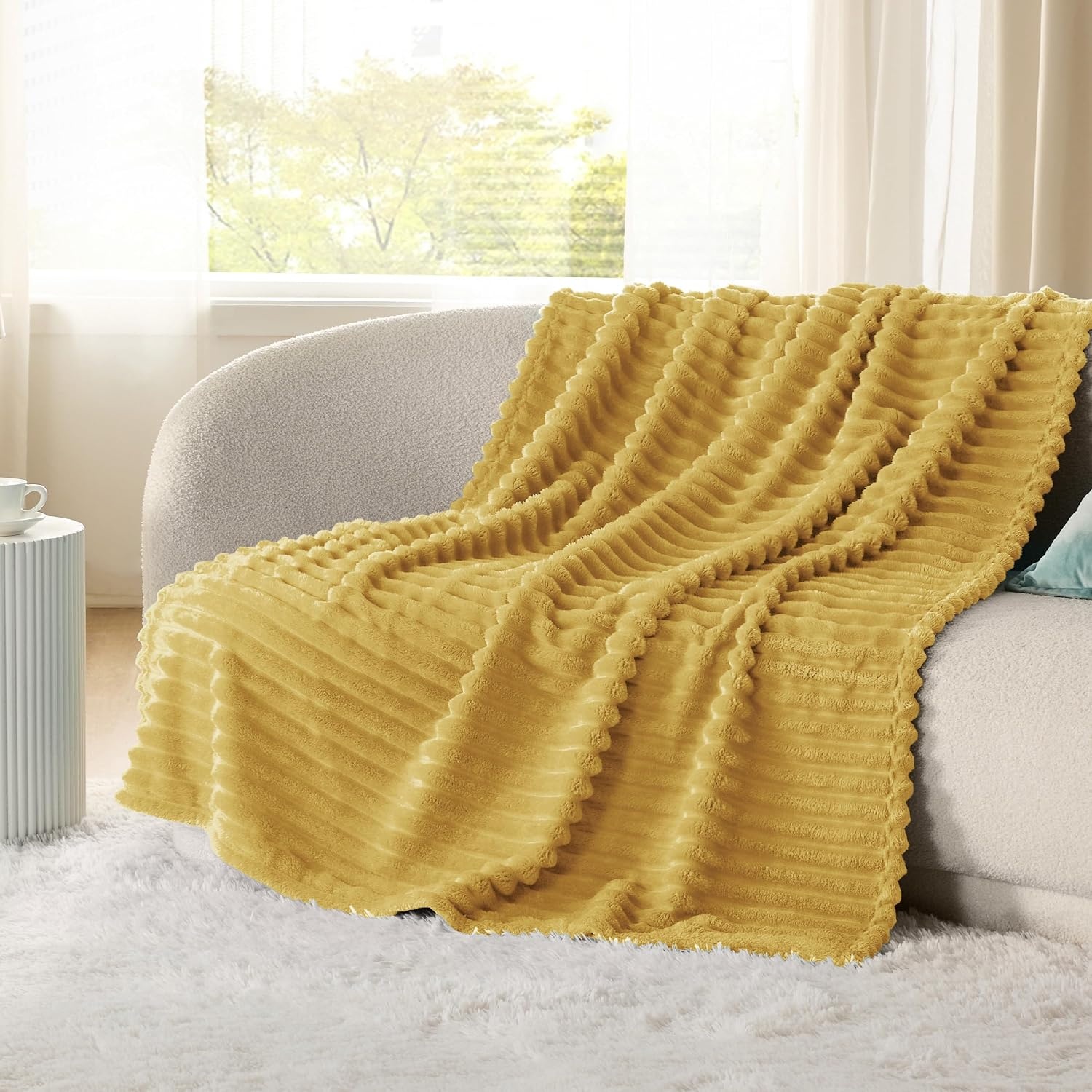 image:imageBedsure Soft Cozy Twin XL Blanket for Bed College Dorm Off White 66x90 Birthday Gifts for Women Mom Her Warm Lightweight Cozy Fluffy Throw Blanket Sofa Dorm Room Home Decor Machine WashableYellow
