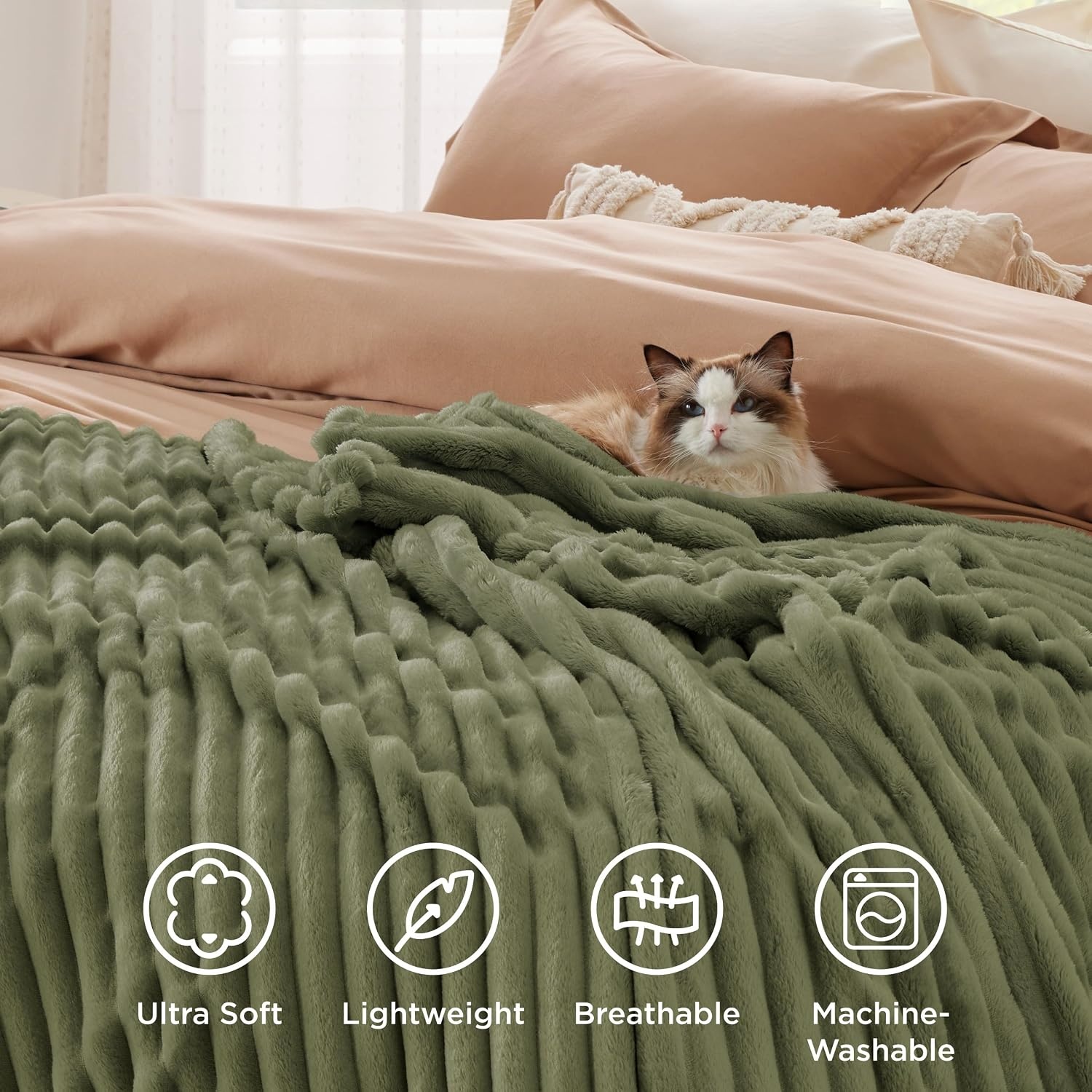 image:imageBedsure Soft Cozy Twin XL Blanket for Bed College Dorm Off White 66x90 Birthday Gifts for Women Mom Her Warm Lightweight Cozy Fluffy Throw Blanket Sofa Dorm Room Home Decor Machine WashableMoss