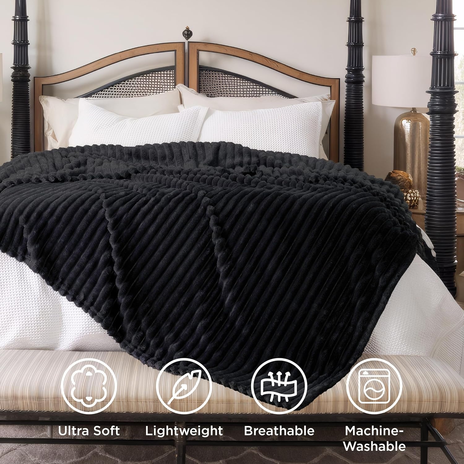 image:imageBedsure Soft Cozy Twin XL Blanket for Bed College Dorm Off White 66x90 Birthday Gifts for Women Mom Her Warm Lightweight Cozy Fluffy Throw Blanket Sofa Dorm Room Home Decor Machine WashableBlack
