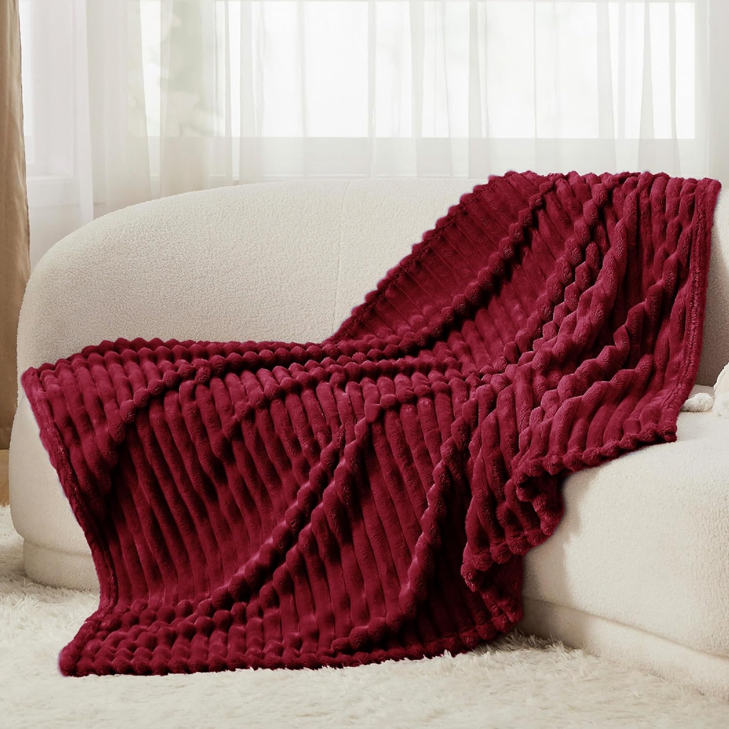 image:imageBedsure Soft Cozy Twin XL Blanket for Bed College Dorm Off White 66x90 Birthday Gifts for Women Mom Her Warm Lightweight Cozy Fluffy Throw Blanket Sofa Dorm Room Home Decor Machine WashableDeep Red